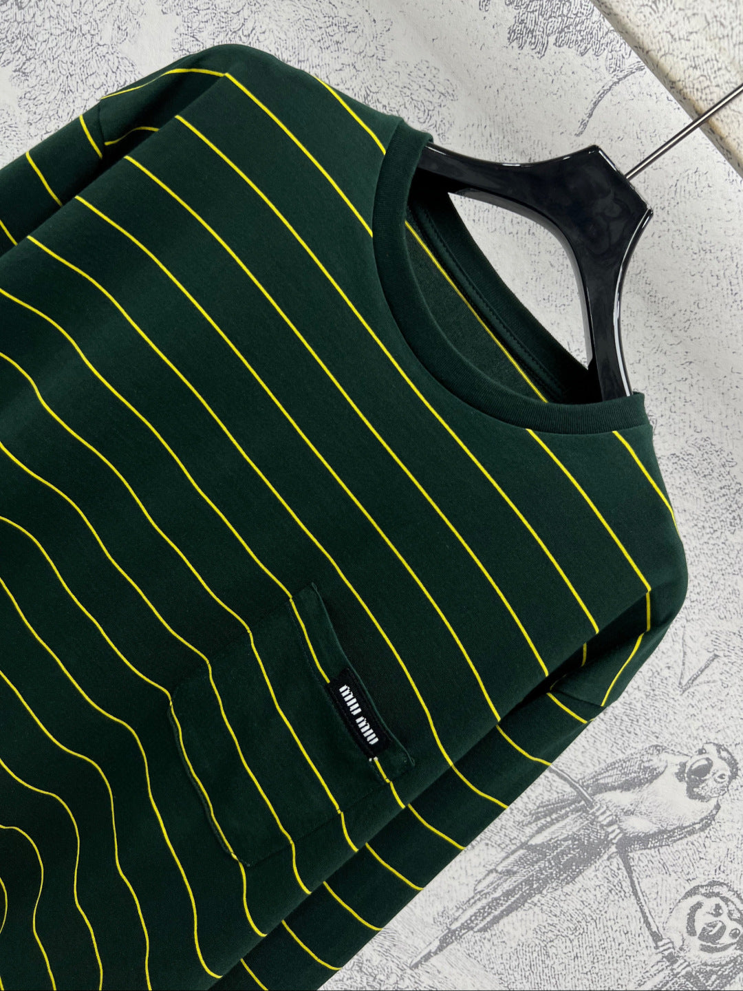 Miu Miu 25 Striped Long-sleeved T-shirt Green Cotton
