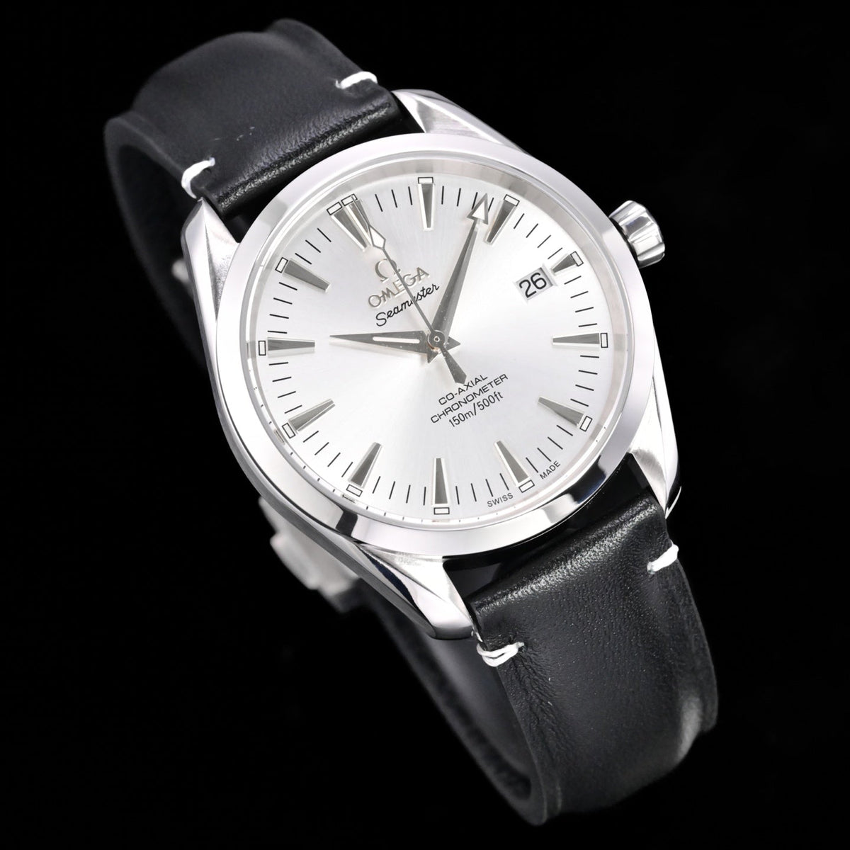 Omega Seamaster 150M Aqua Terra Observatory 39mm  Black Leather Strap