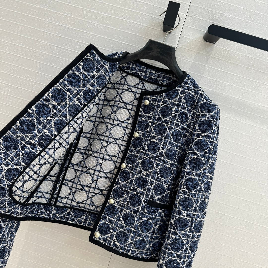 CD 25 Round Neck Suit Small Jacket Blue Cotton Silk