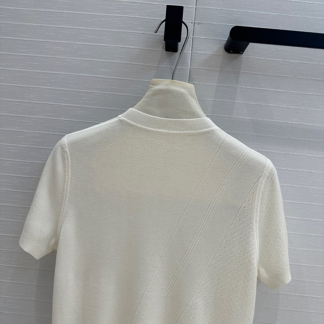 Hm 25  Hollow Knit Short-Sleeve Top White Tencel Cotton