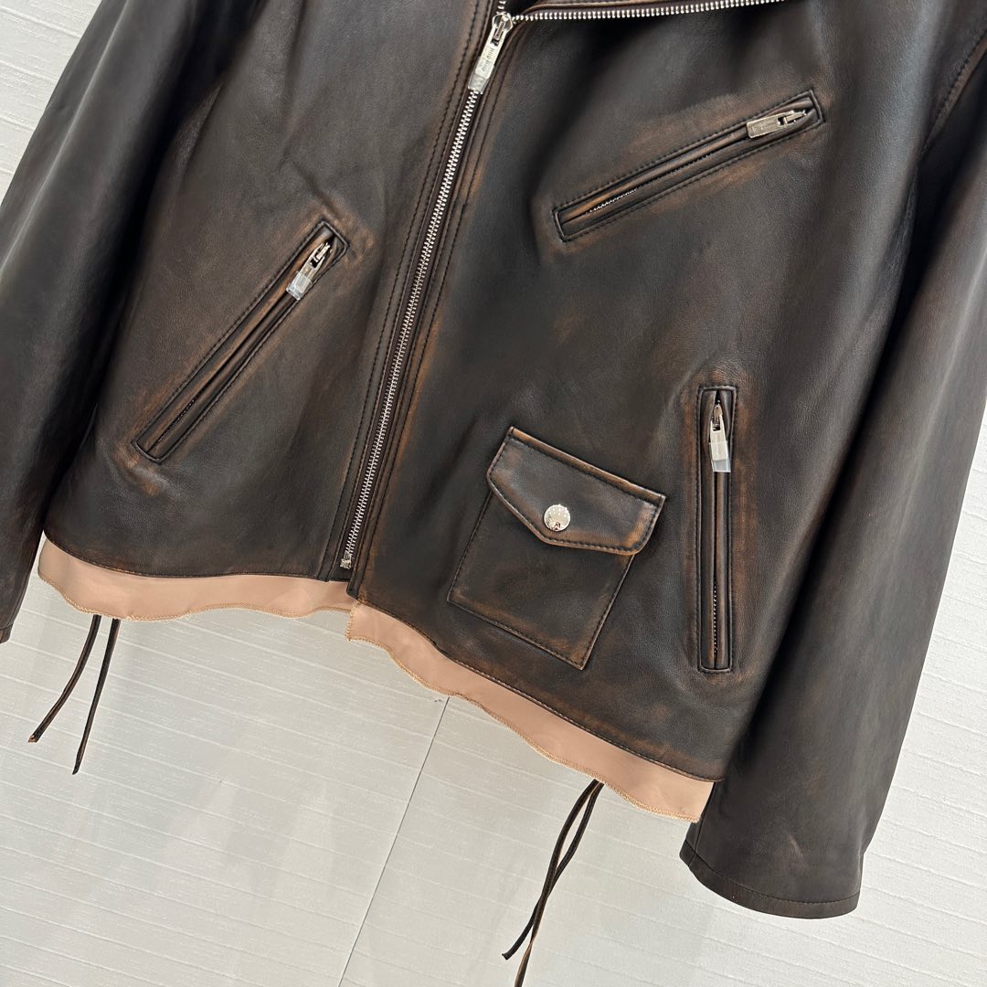 Miu Miu 25 Jacket Black Brown Sheepskin