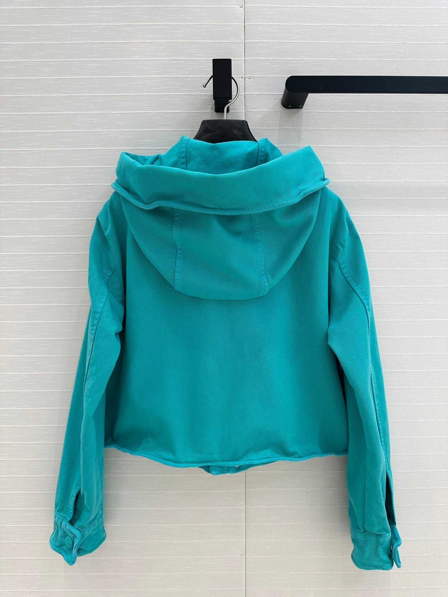 Prada 25 Hooded Short Jacket Blue-green Cotton