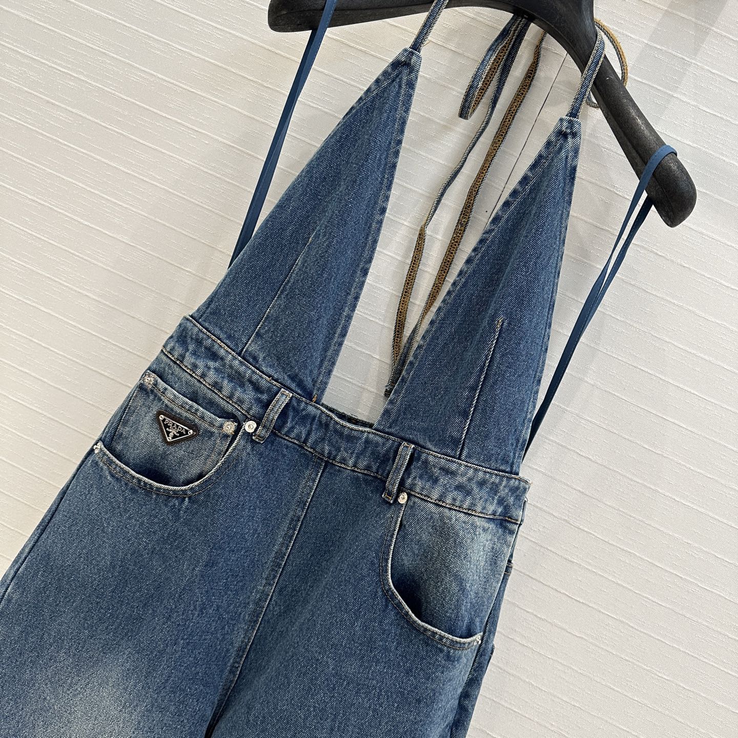 Prada 25 Halter Ntube Top Suspender Jumpsuit Blue Cotton