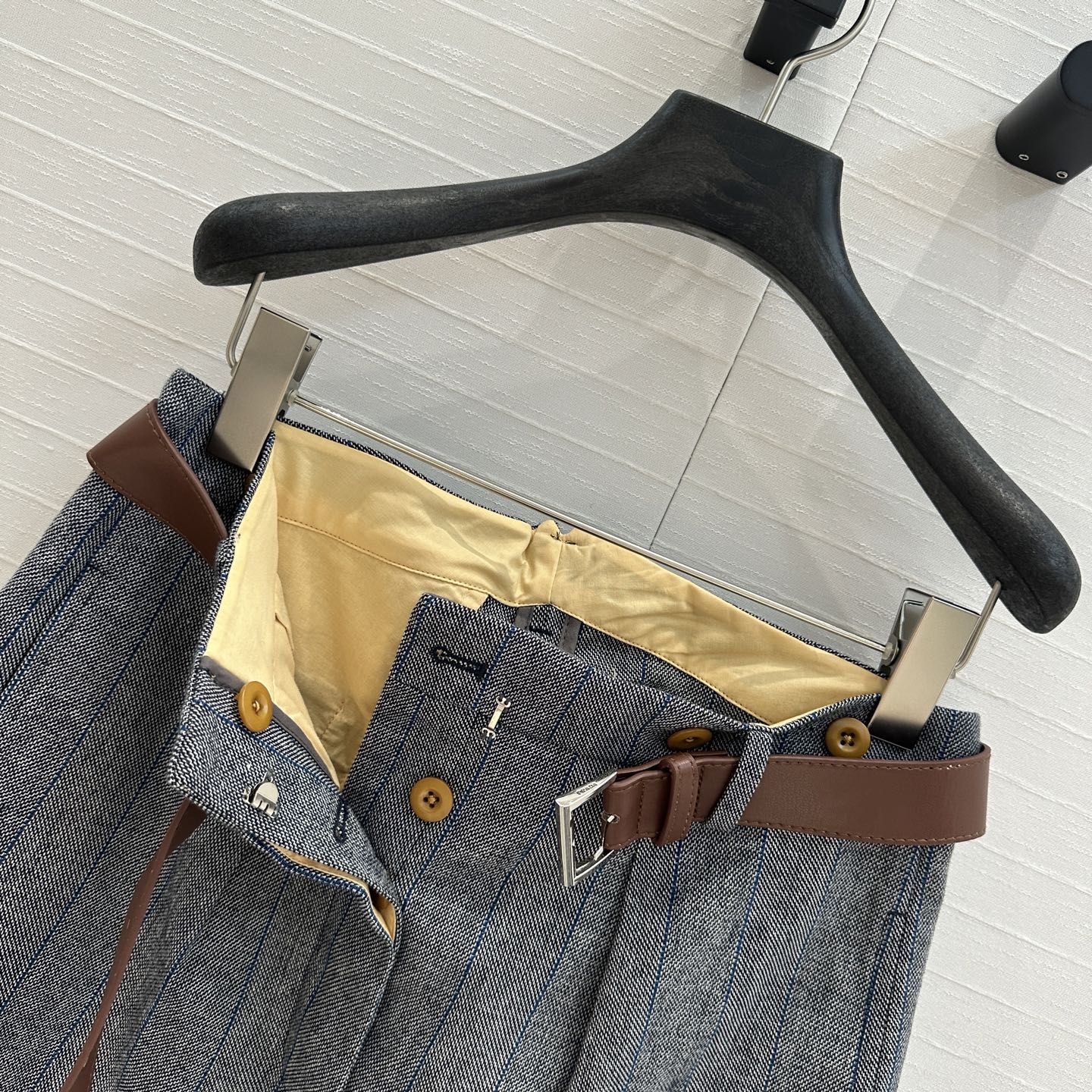 Prada Striped Suit Skirt Gray Wool Polyester