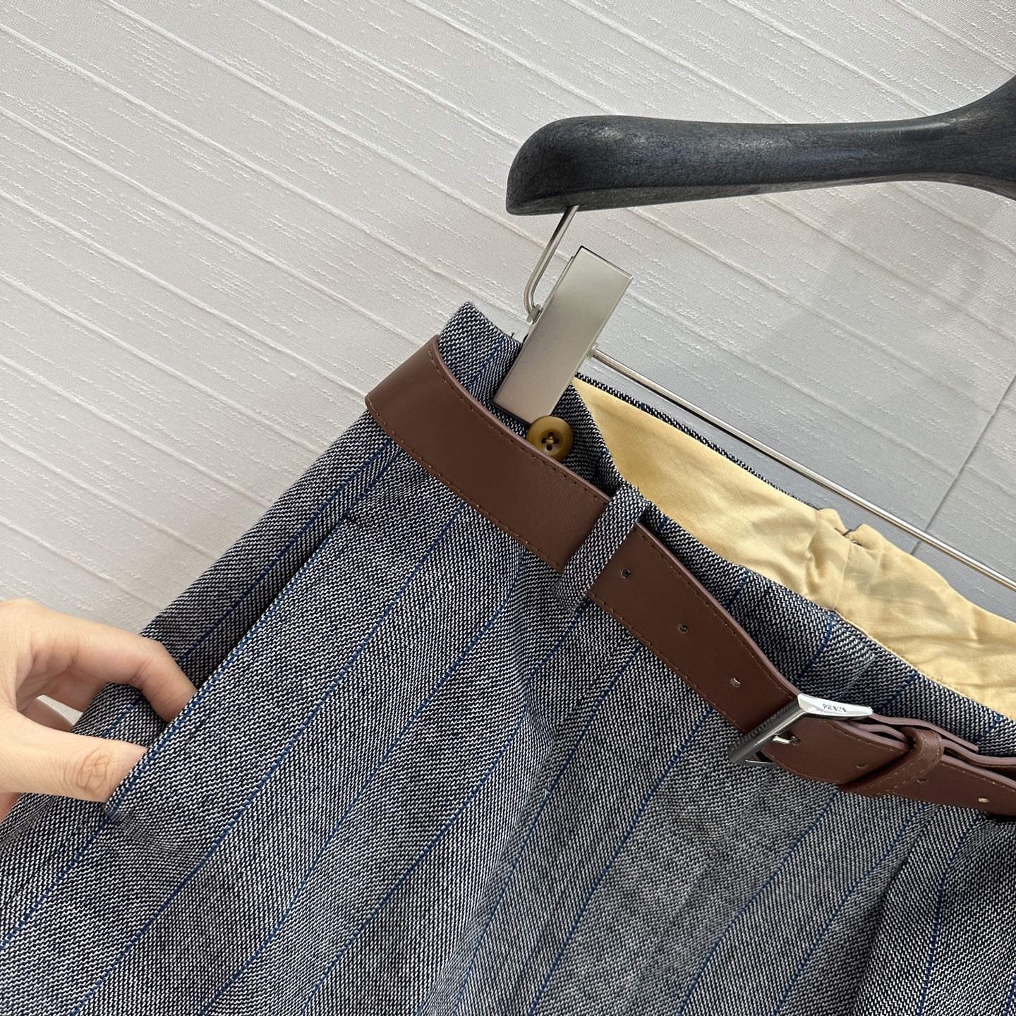 Prada Striped Suit Skirt Gray Wool Polyester