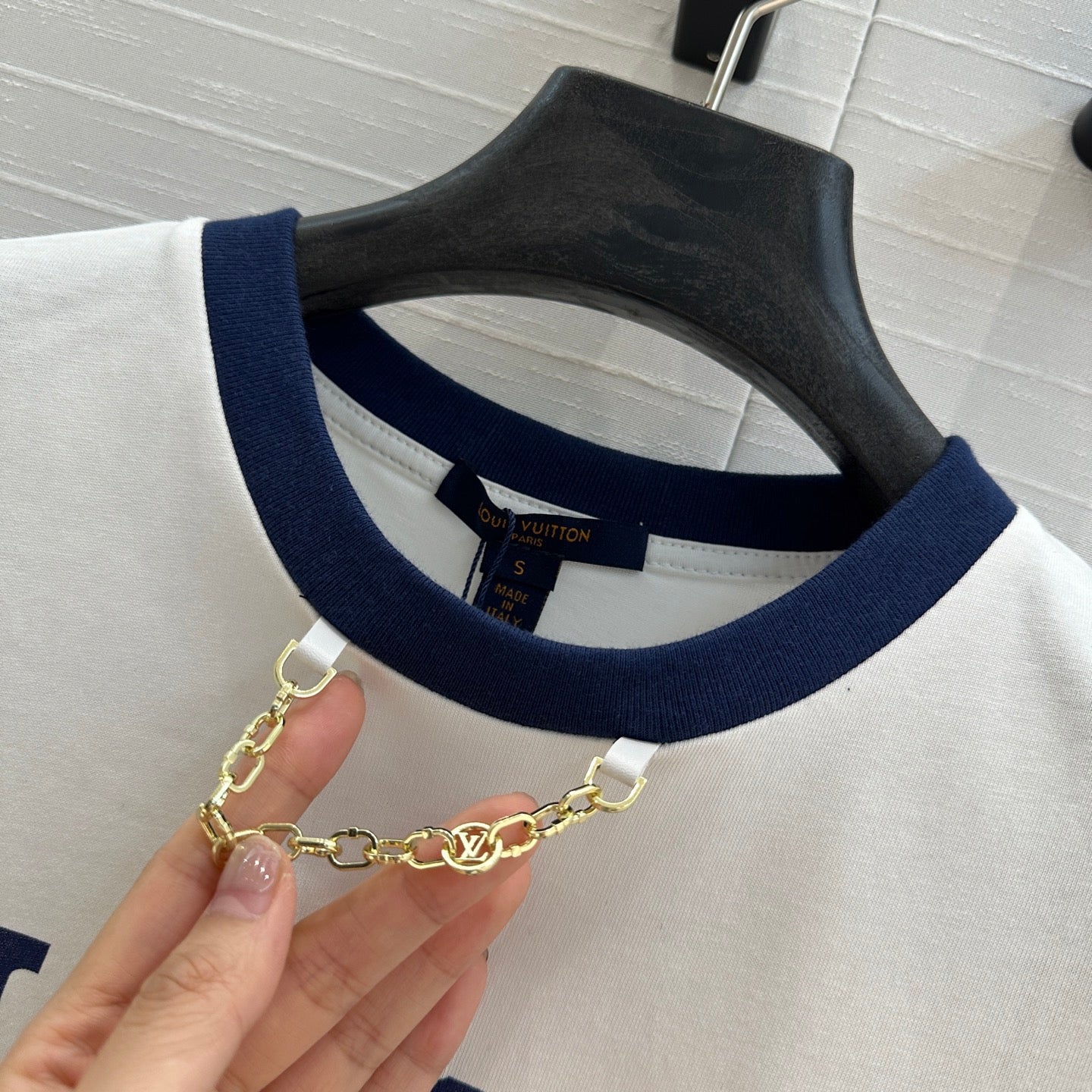 LV T Shirt White Blue Cotton