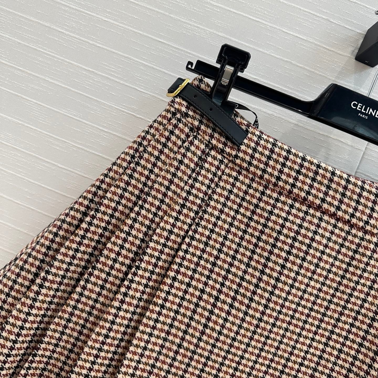 Celine Pleated Skirt Brown Wool Cotton Polyester