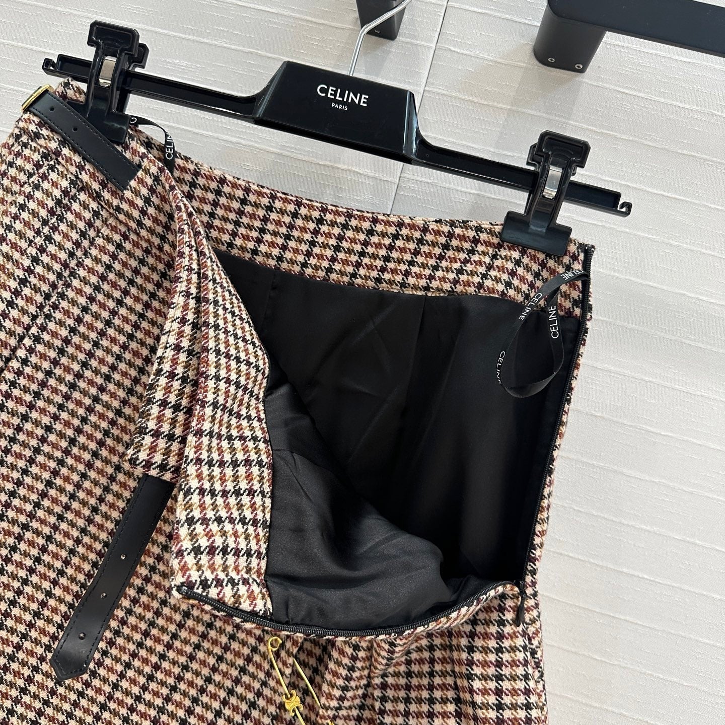 Celine Pleated Skirt Brown Wool Cotton Polyester