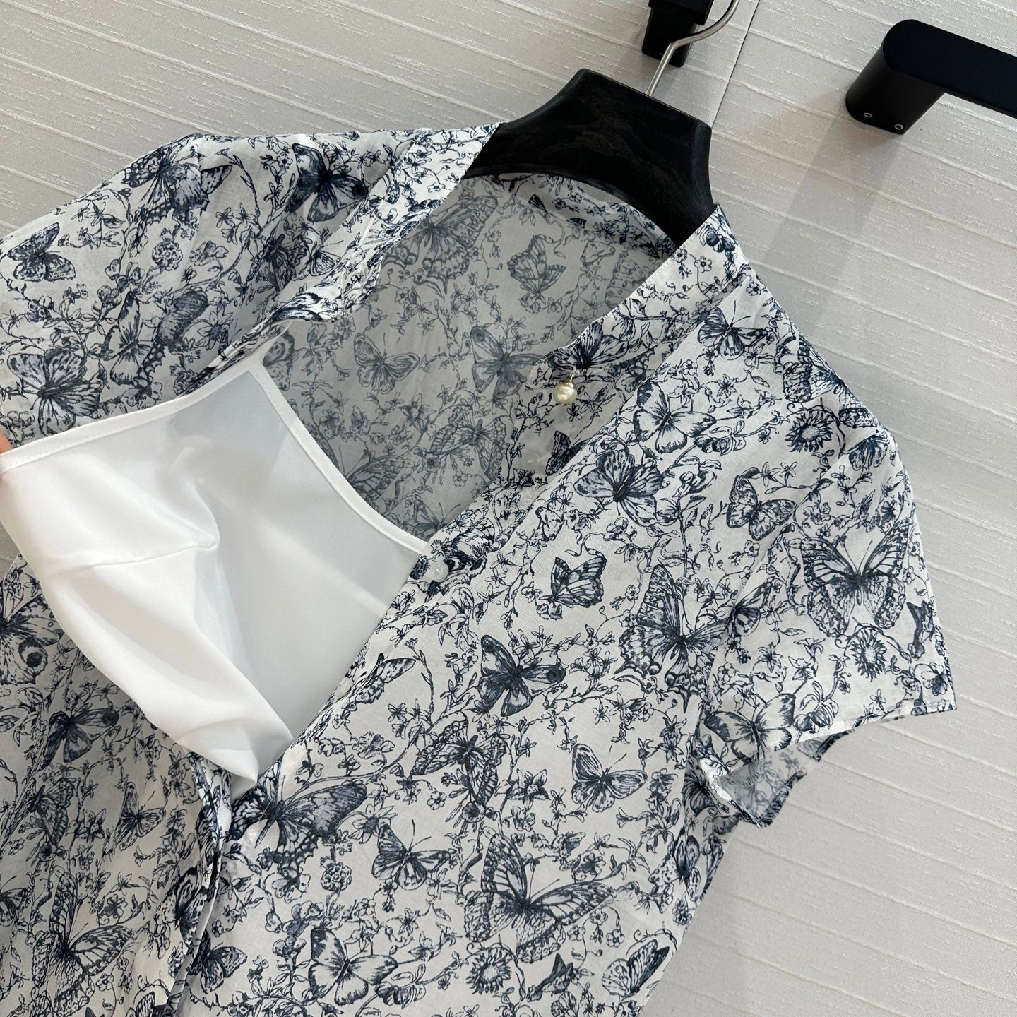 CD 2025 Butterfly Printed Long Skirt White mix Navy Blue Cotton