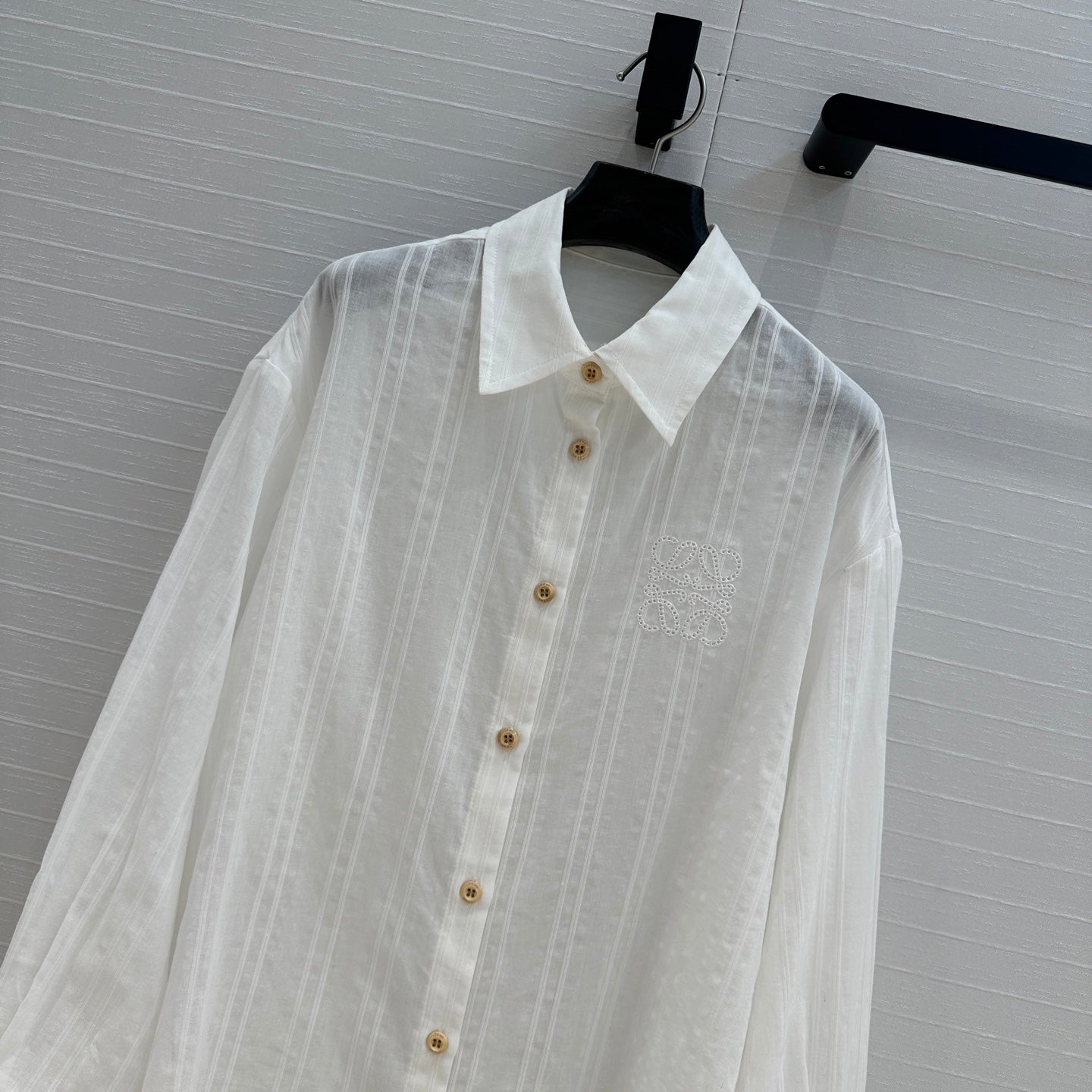 Loewe Hollow Logo Embroidered Striped Shirt White Cotton