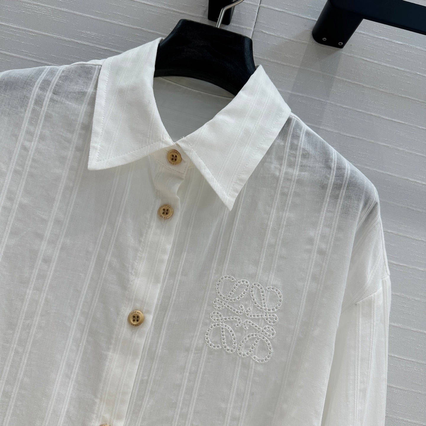 Loewe Hollow Logo Embroidered Striped Shirt White Cotton