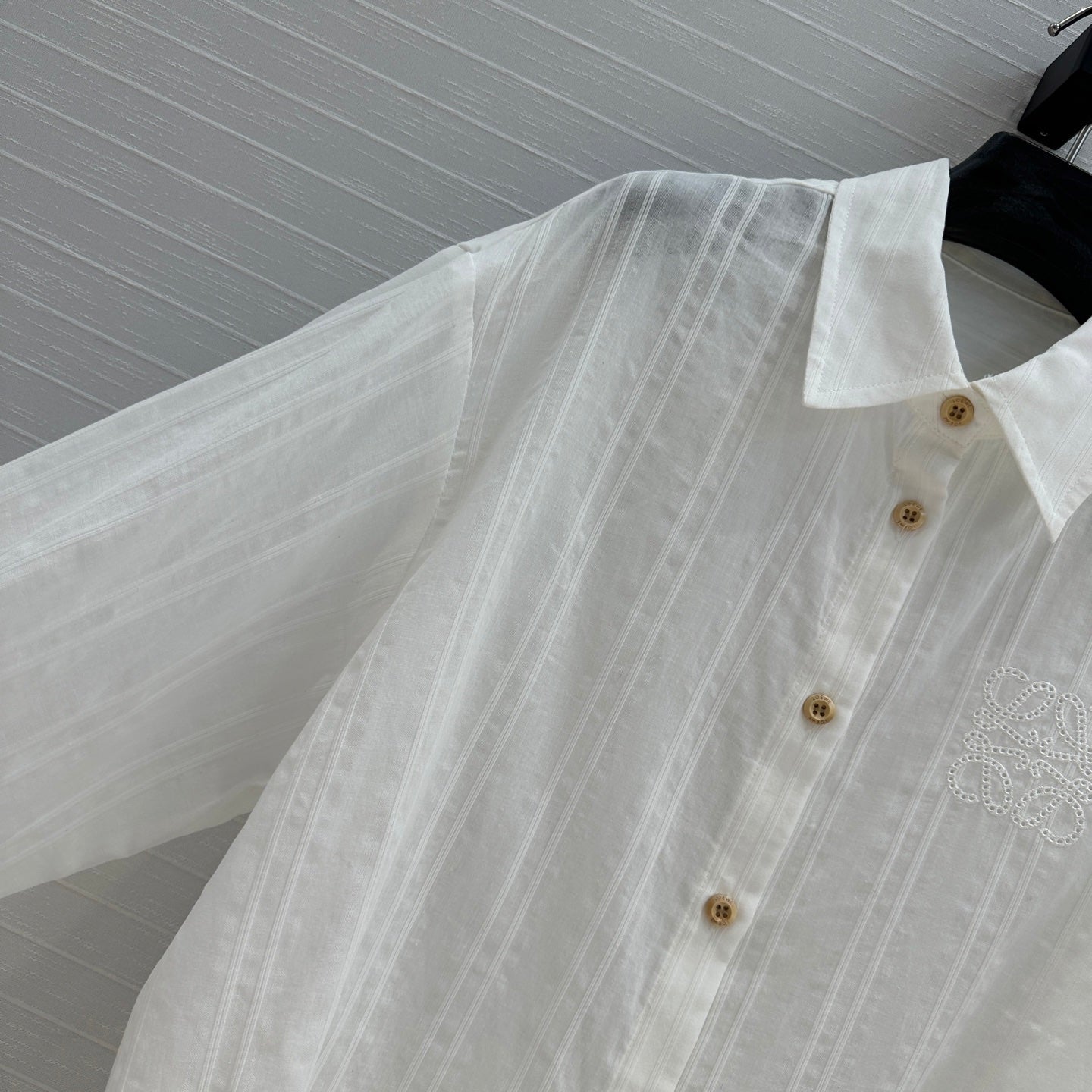Loewe Hollow Logo Embroidered Striped Shirt White Cotton