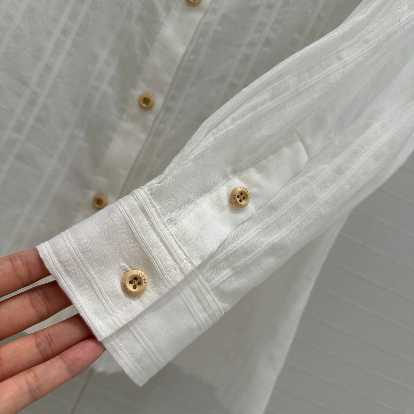 Loewe Hollow Logo Embroidered Striped Shirt White Cotton