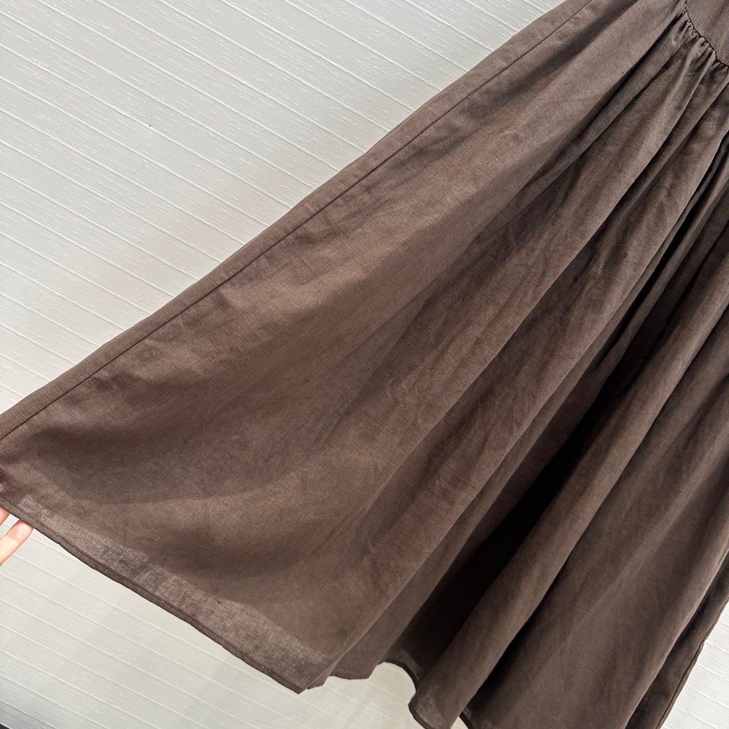 CD Pleated Long Skirt Brown Linen