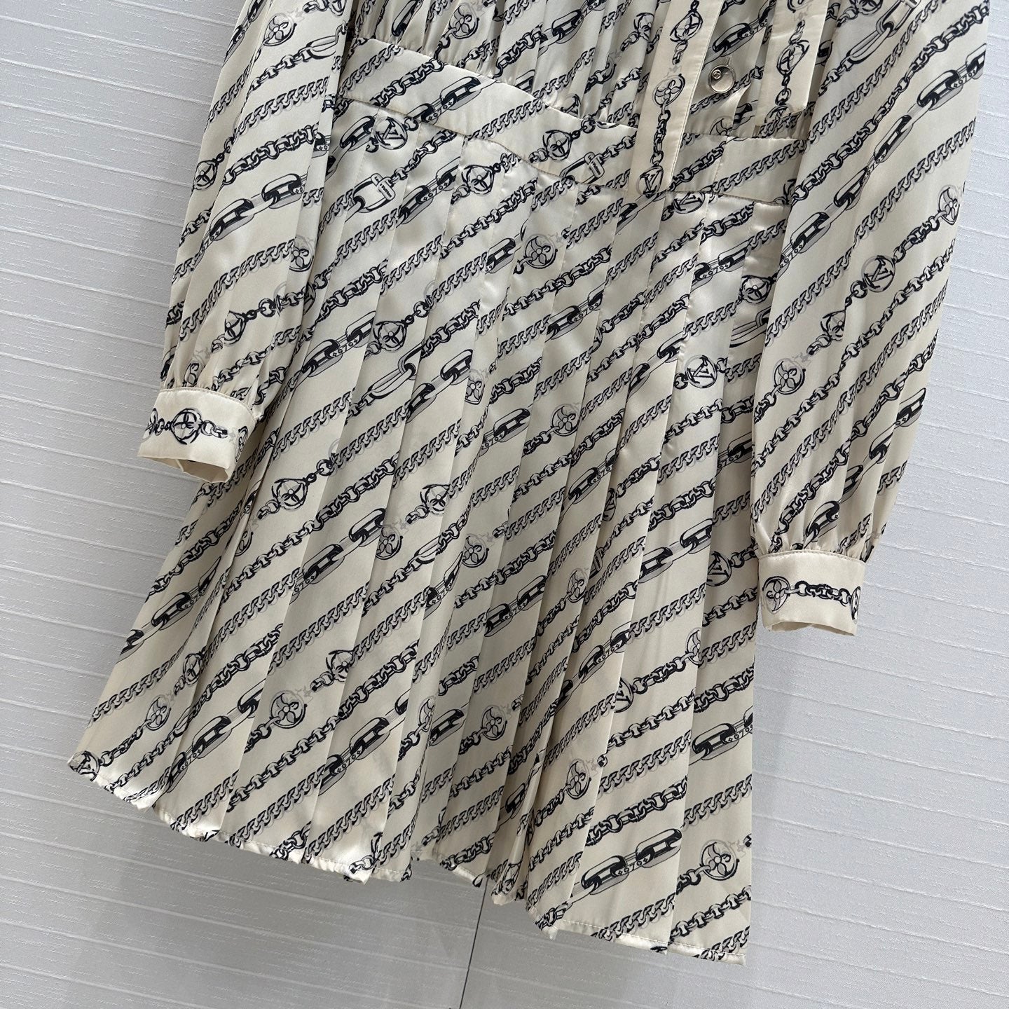 LV 25 Monogram Print Dress Beige Black Polyester