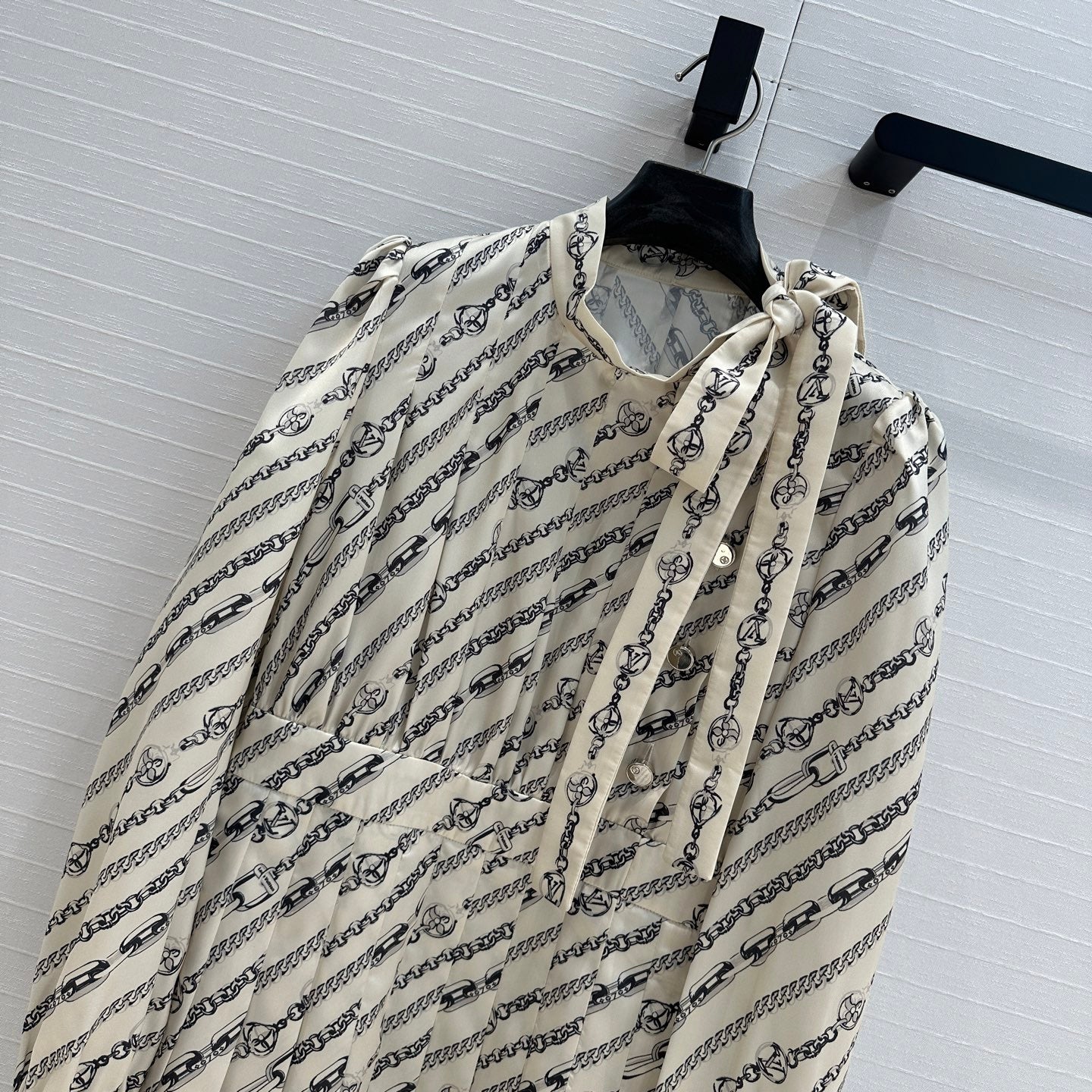 LV 25 Monogram Print Dress Beige Black Polyester