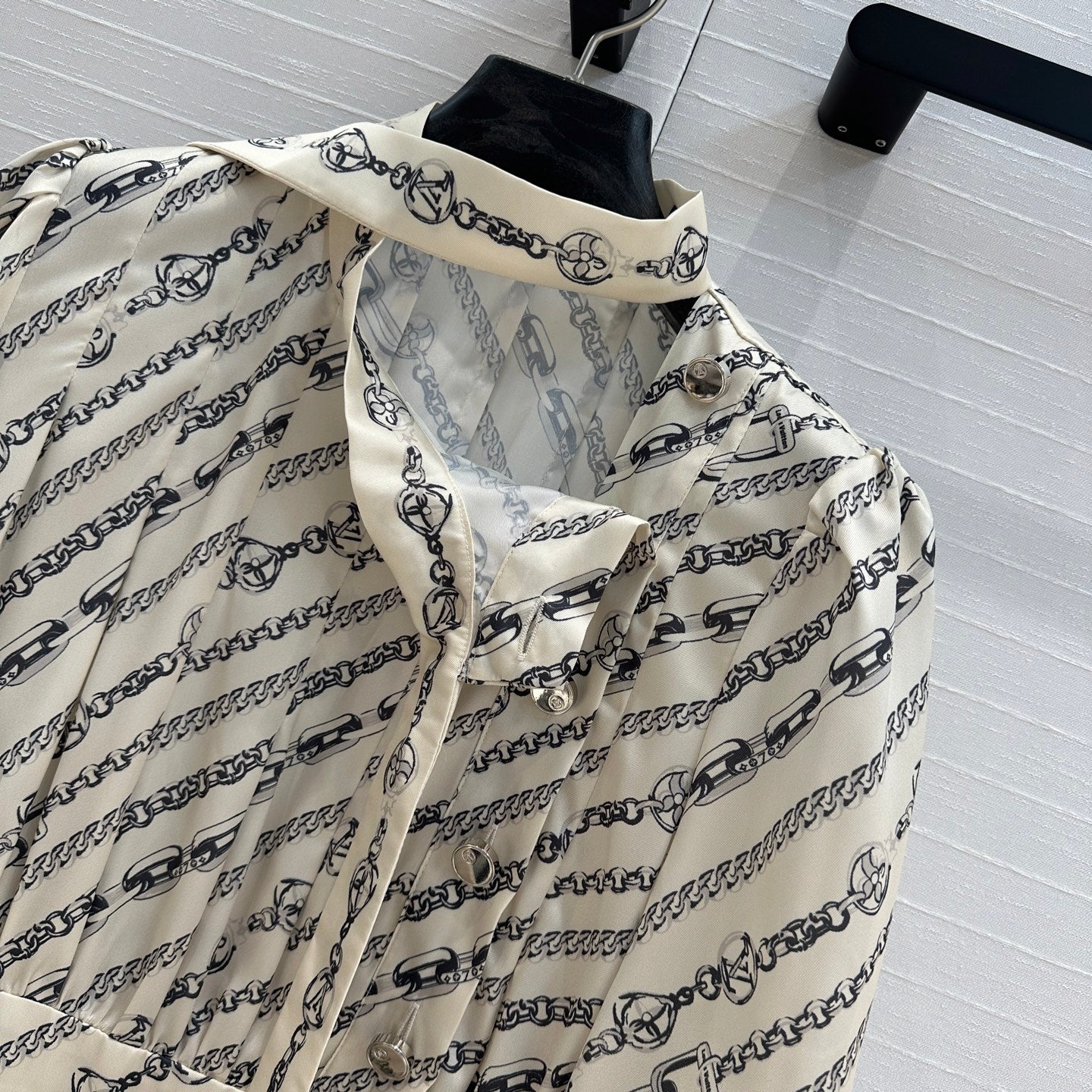 LV 25 Monogram Print Dress Beige Black Polyester