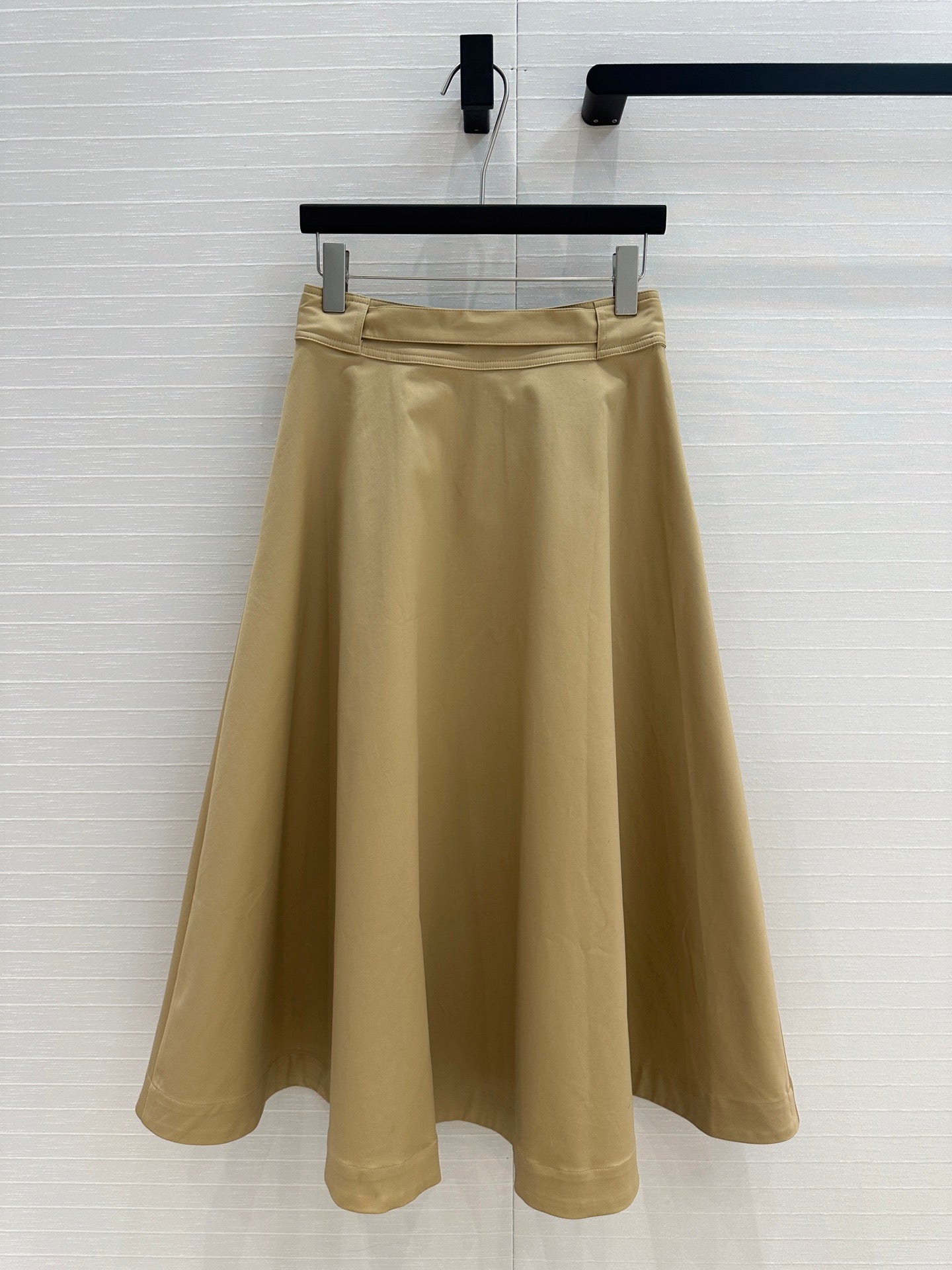 CD 25 Belted Single-breasted Long Skirt Khaki Cotton