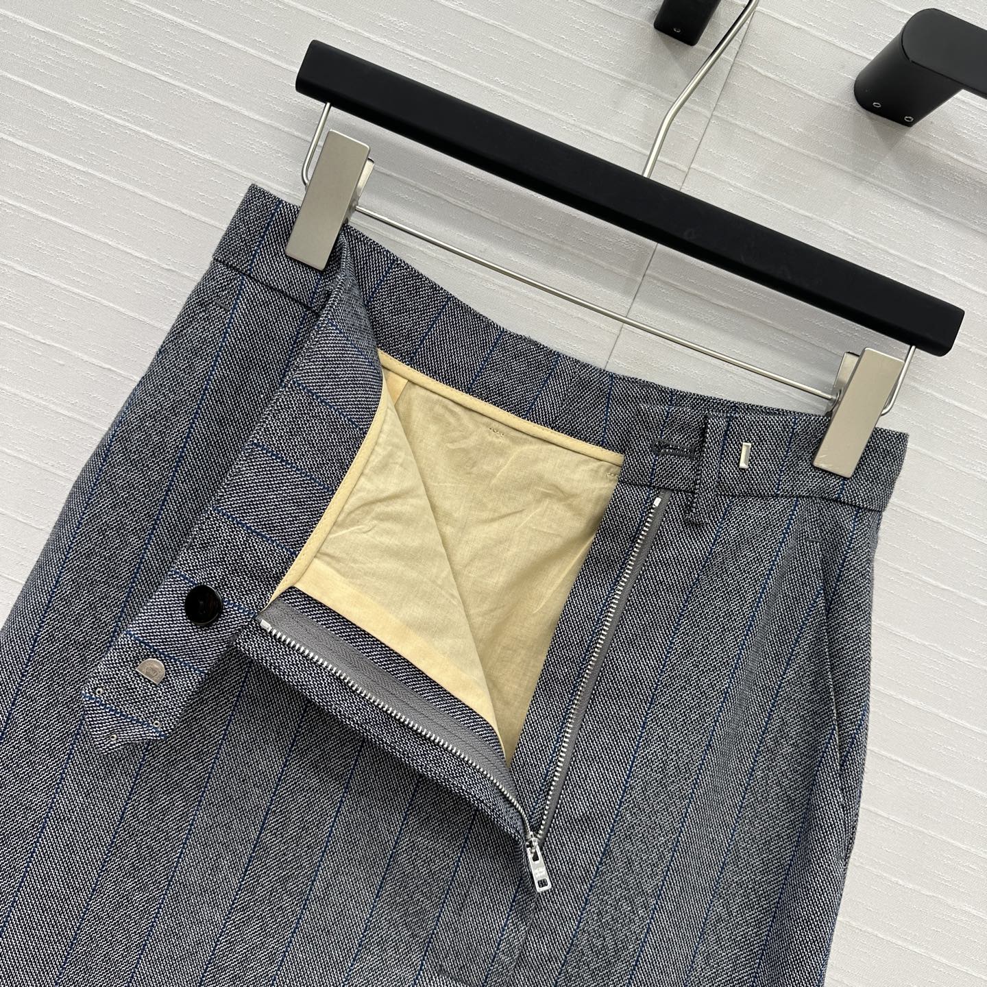 Prada Striped Suit Mid-length Skirt Grey Wool Cotton Polyester