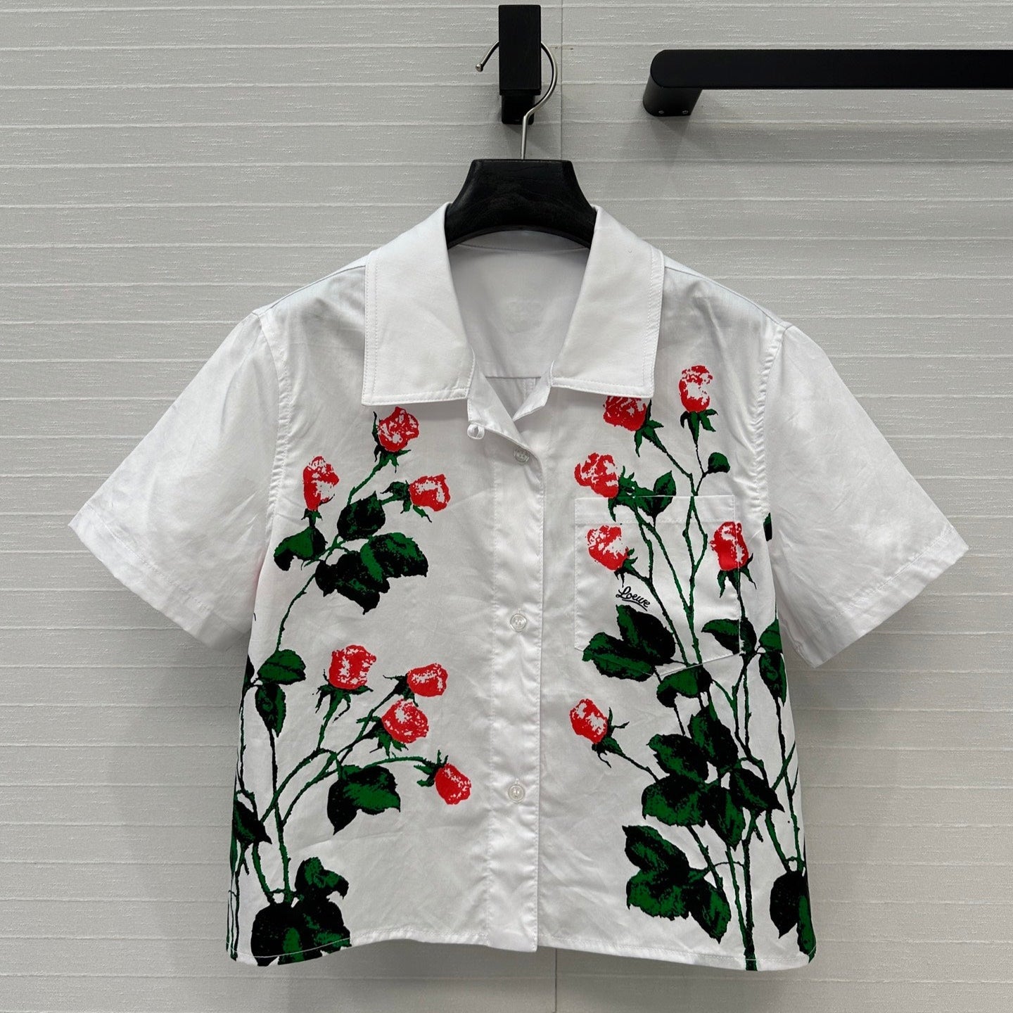Loewe Rose Print Short-sleeved Shirt White Cotton