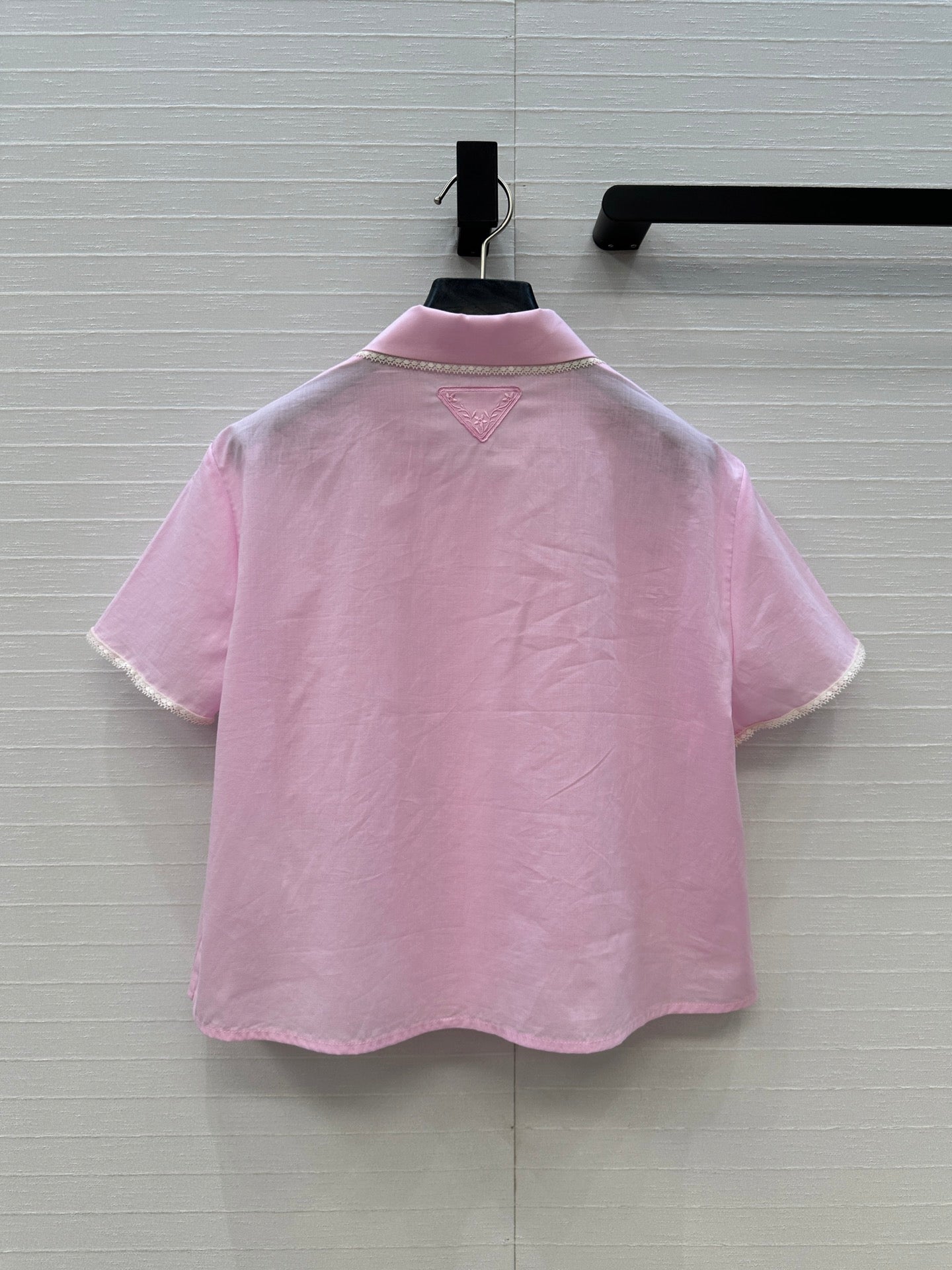 Prada 25 Lace Short-sleeved Shirt Pink Cotton