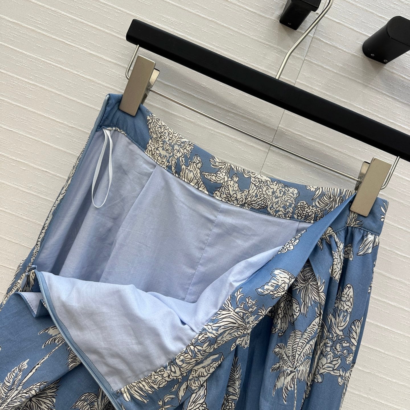 CD 25 Pleated Flared Forest Long Skirt Blue White Cotton