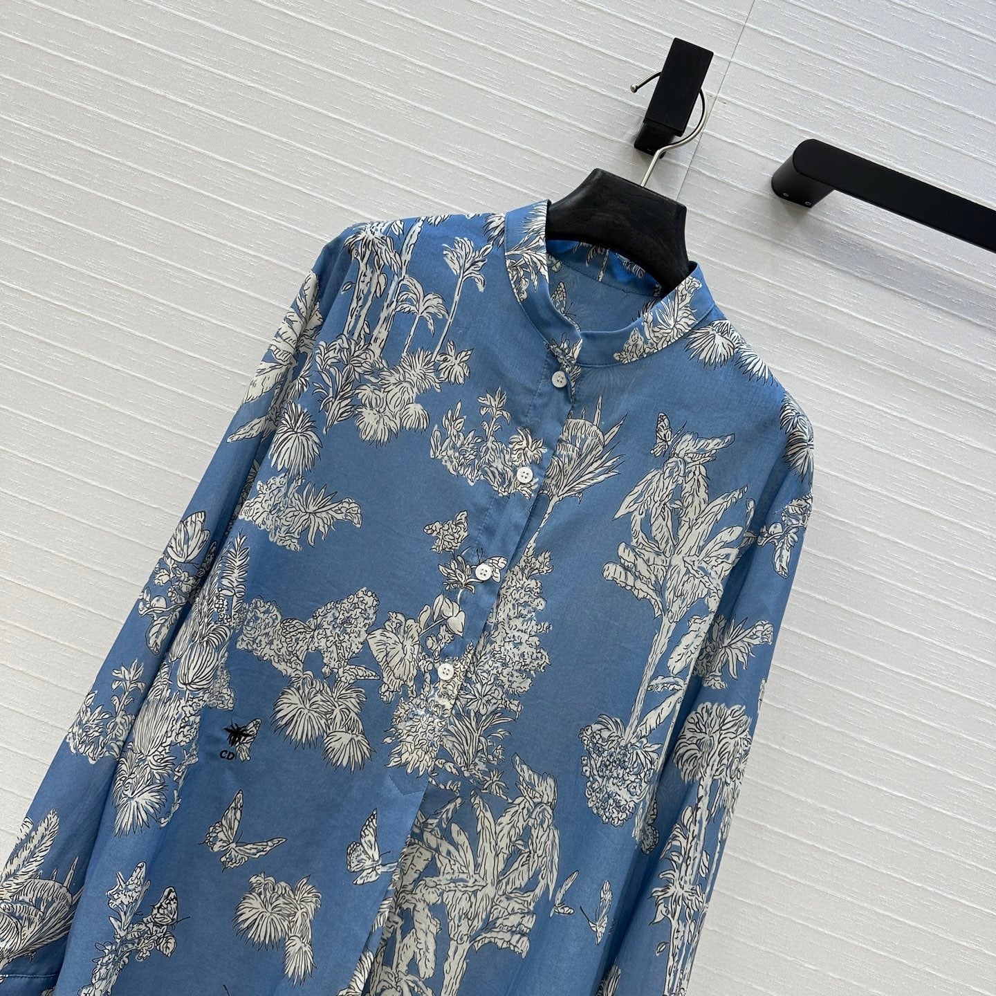 CD 25 Pleated Flared Forest Shirt Blue White Cotton