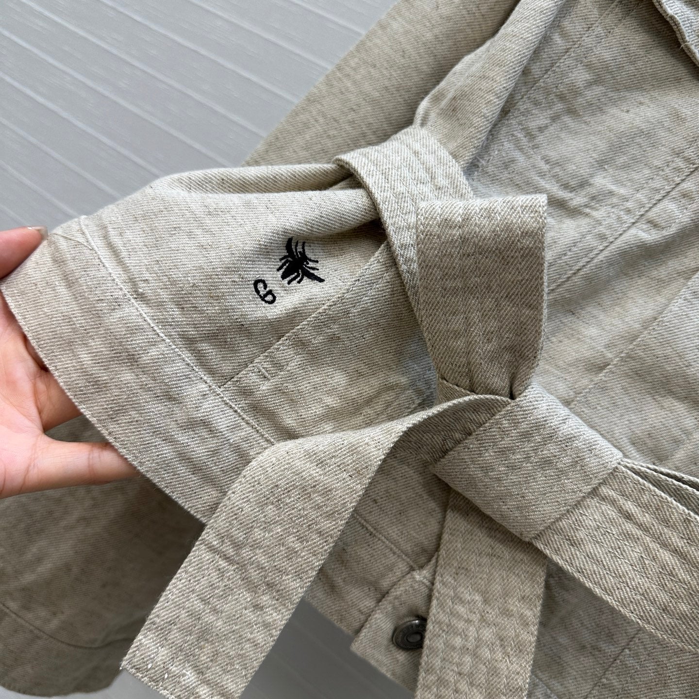 CD 25 Waist Tie Short Jacket Beige Cotton Cashmere