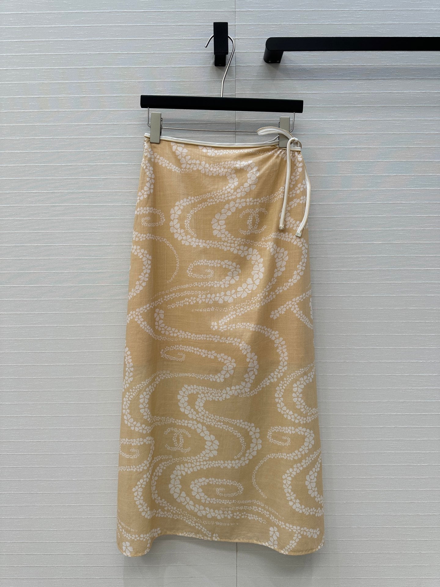 CC 25 Wave Pattern Long Skirt Yellow Silk Cotton