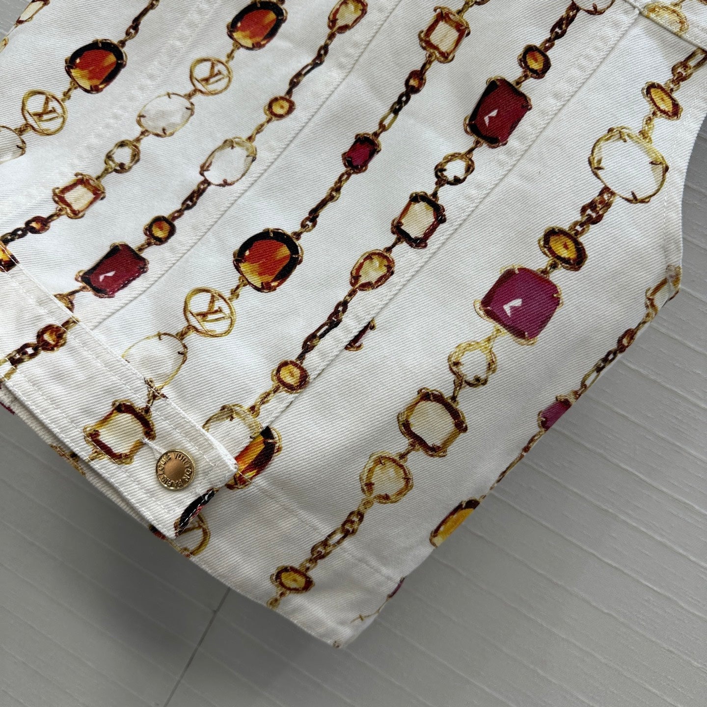 LV 25 Classic Elements Colorful Gemstone Necklace Vest White Cotton