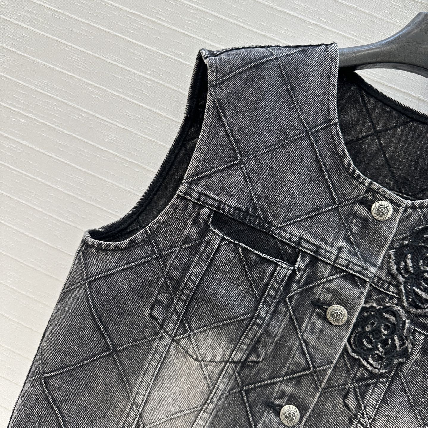 CC Flower Denim Vest Black Cotton