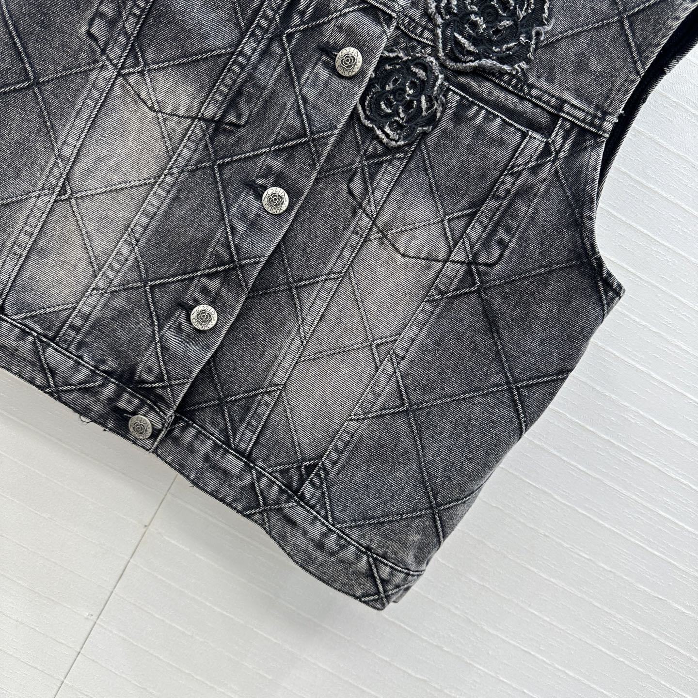 CC Flower Denim Vest Black Cotton