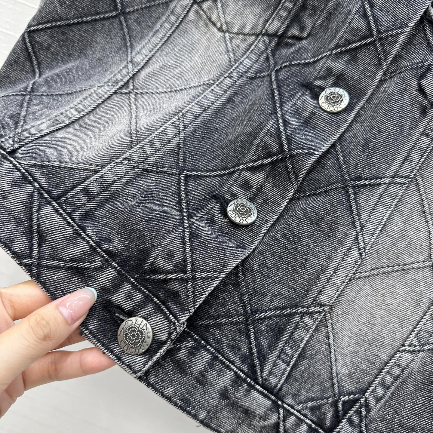 CC Flower Denim Vest Black Cotton