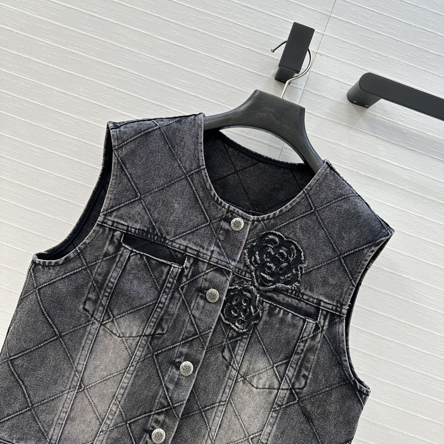 CC Flower Denim Vest Black Cotton