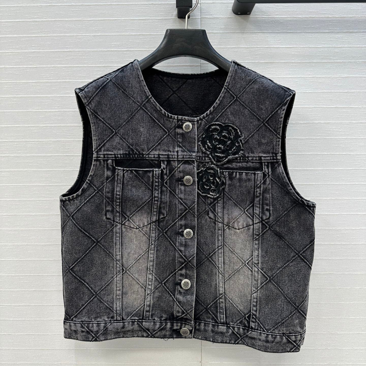 CC Flower Denim Vest Black Cotton