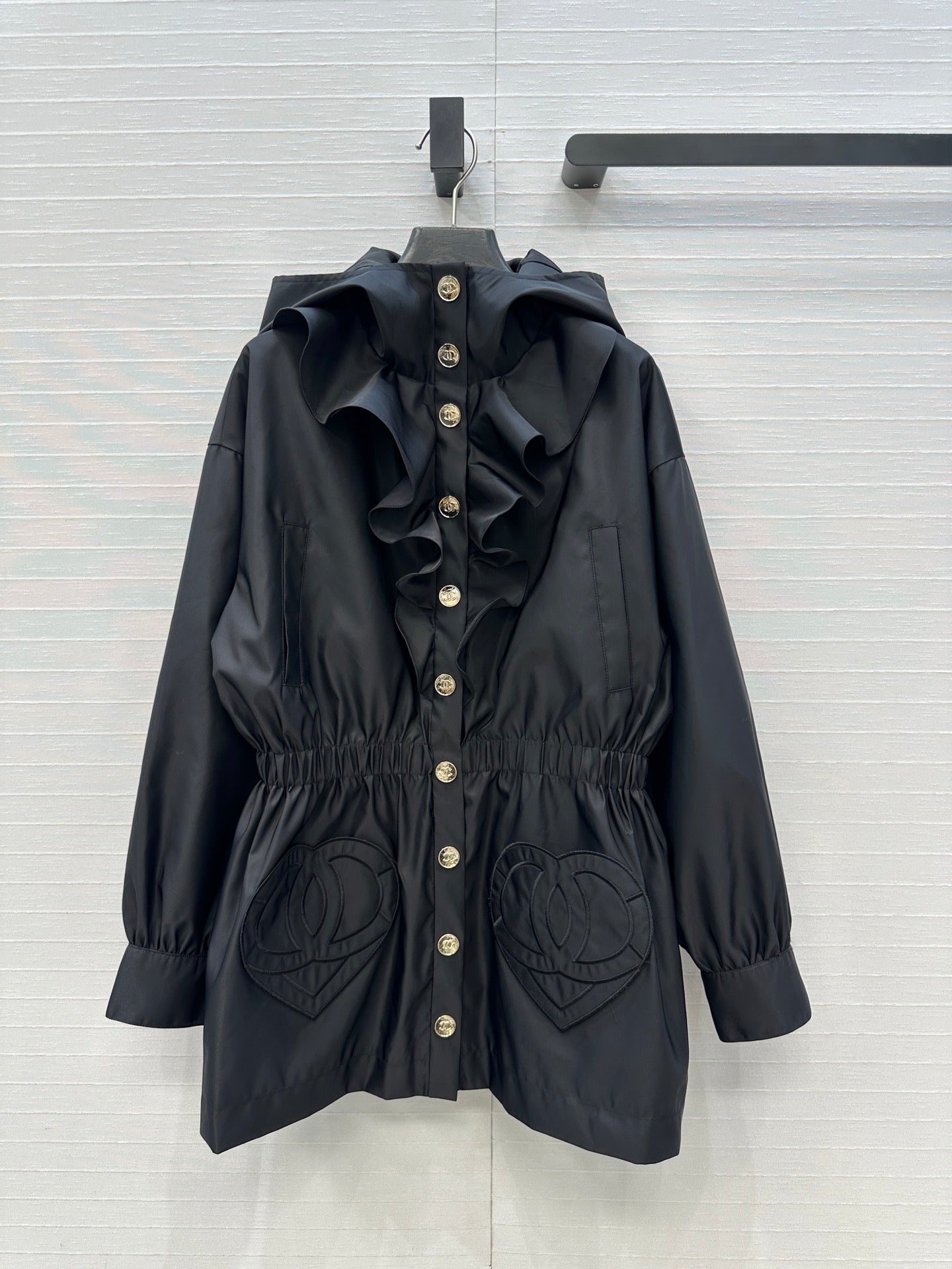 Chanel 2025 Jacket With Ruffled Trim Black Polyester 318670
