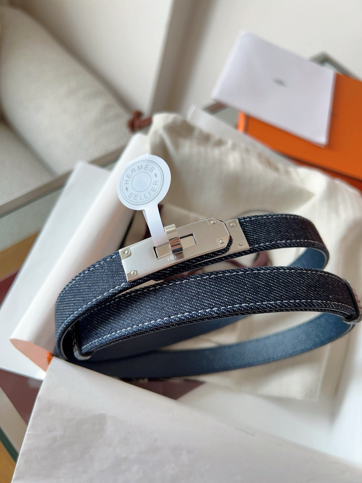 HM Kelly Belt 18mm Dark Blue Canvas Epsom Leather