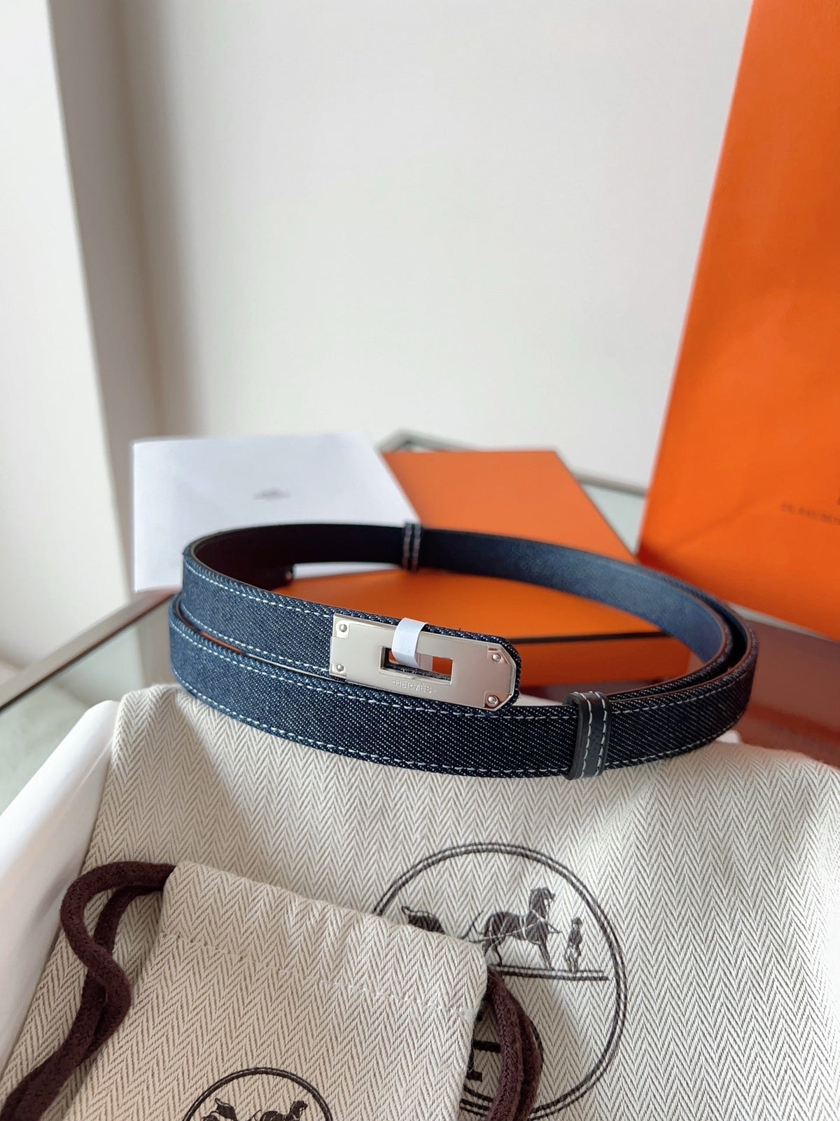 HM Kelly Belt 18mm Dark Blue Canvas Epsom Leather