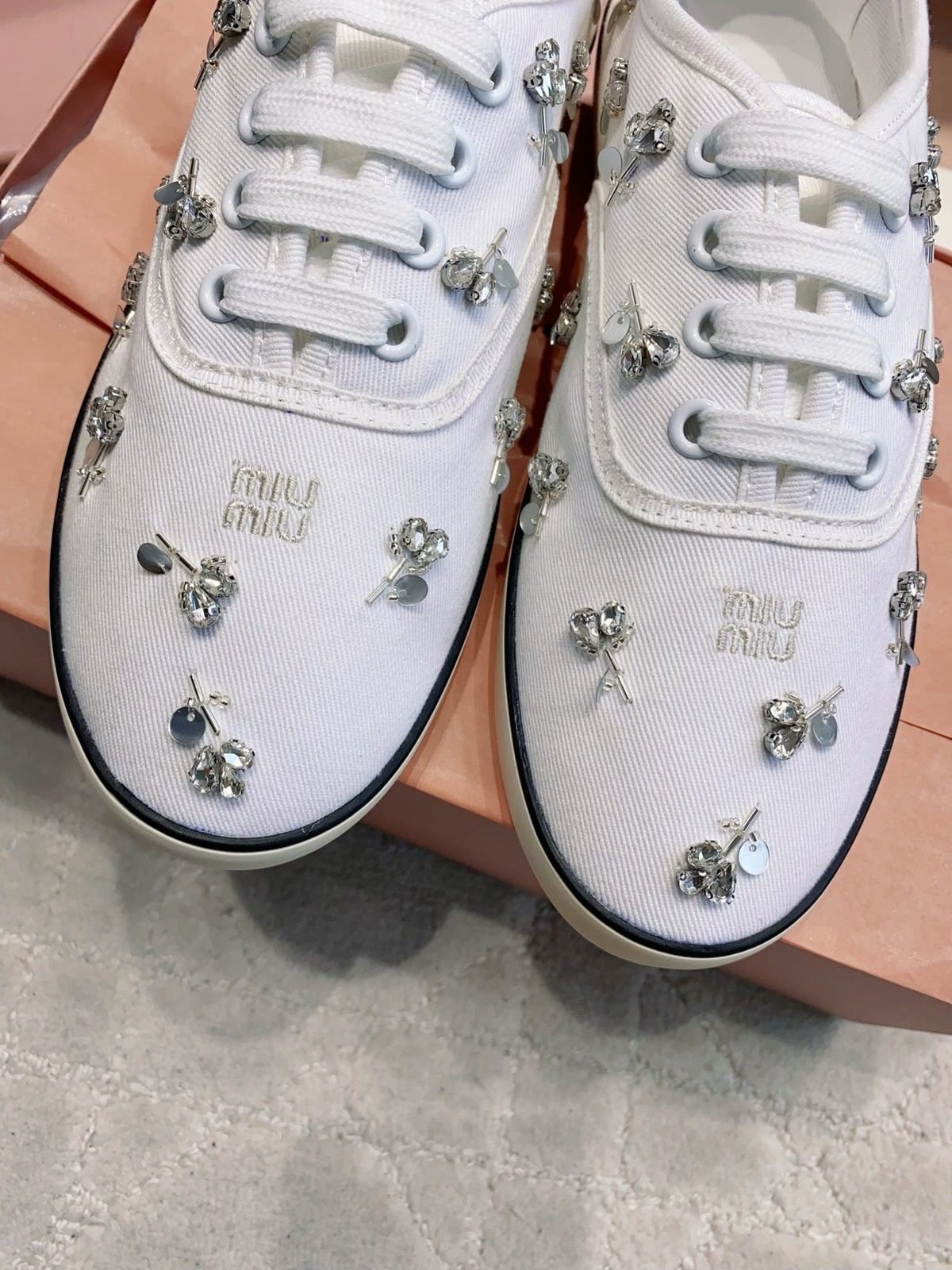 Miu Miu 2026 Crystal Embellished Sneaker Canvas 976963