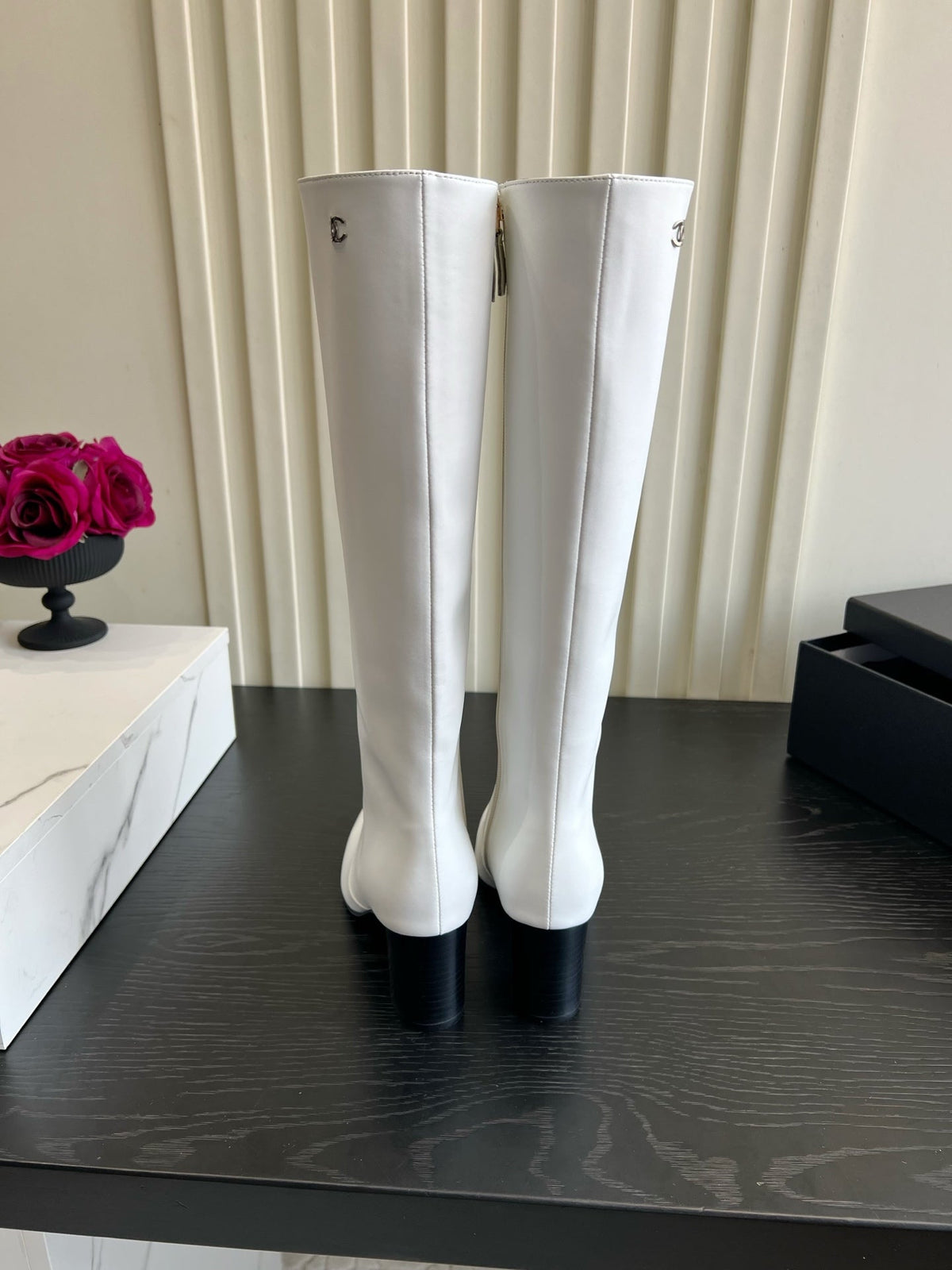 Chanel 2026 Square Toe Chunky Heel High Boots 65mm Cowhide 977240