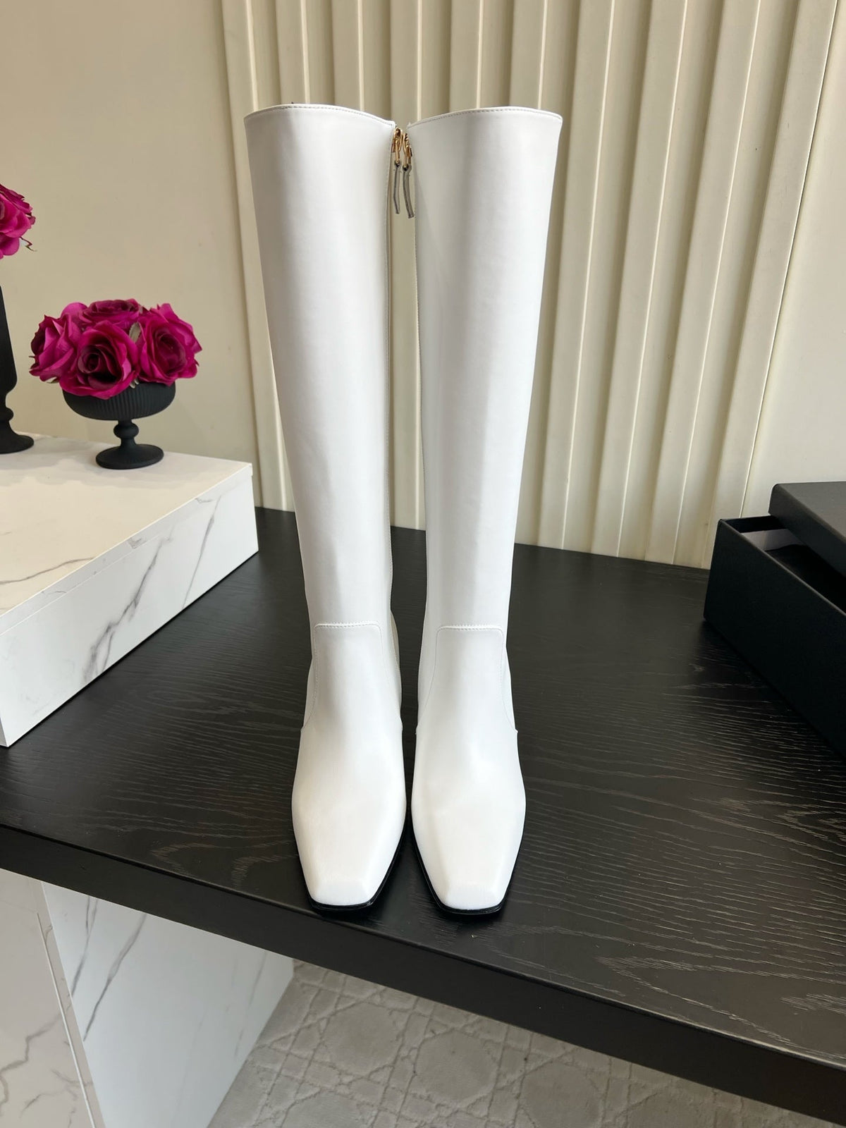 Chanel 2026 Square Toe Chunky Heel High Boots 65mm Cowhide 977240