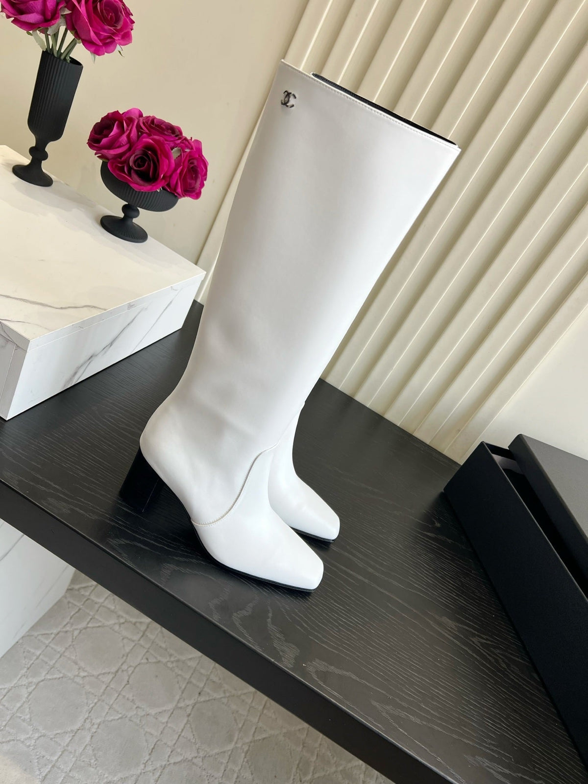 Chanel 2026 Square Toe Chunky Heel High Boots 65mm Cowhide 977240