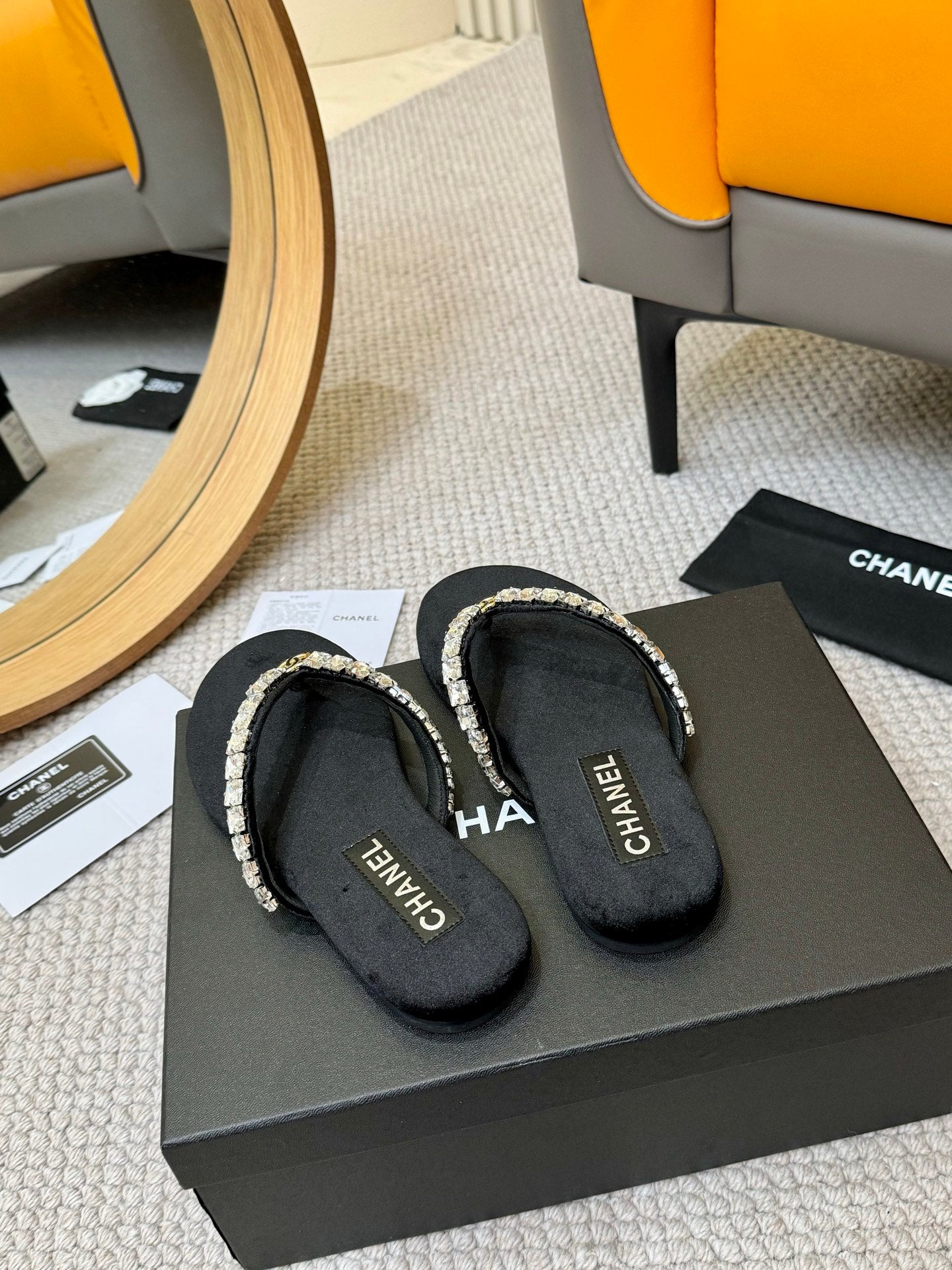 CC Diamond Thong Slippers Black Cloth 305866