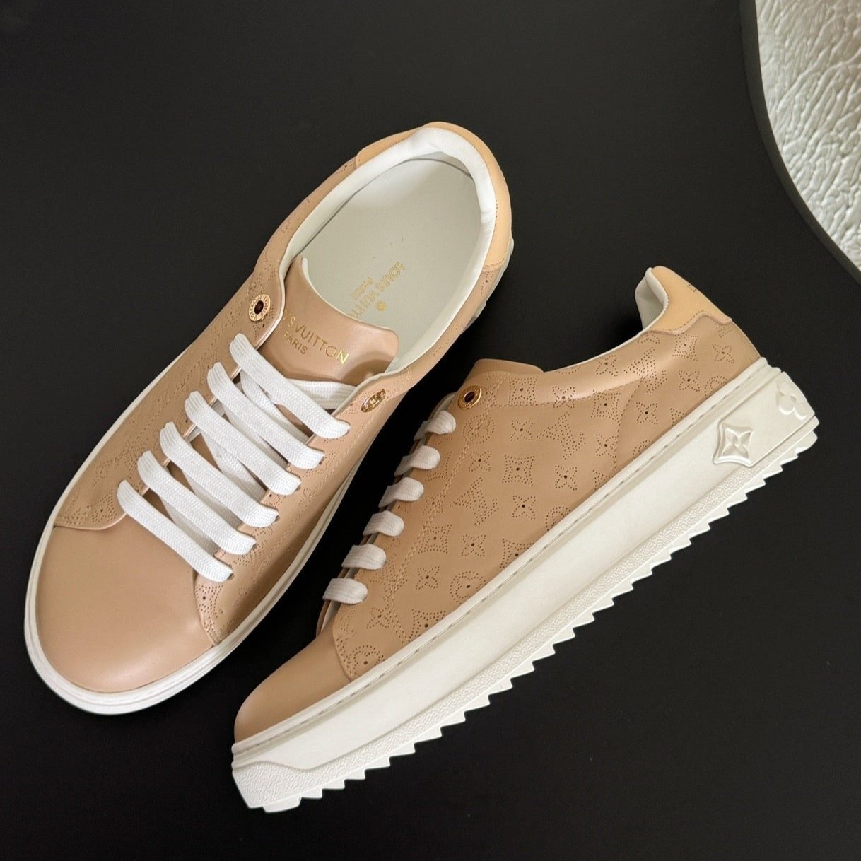 LV Sneakers Time Out Light Brown Monogram Calfskin