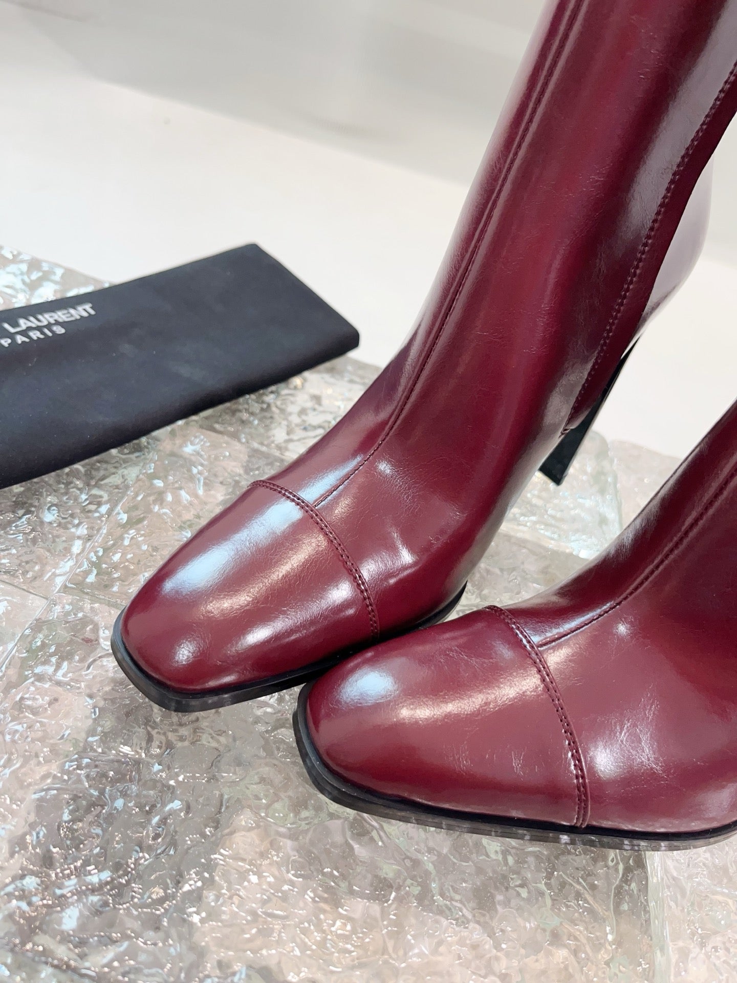 YSL 25 Long Boot Burgundy Cowhide 522269