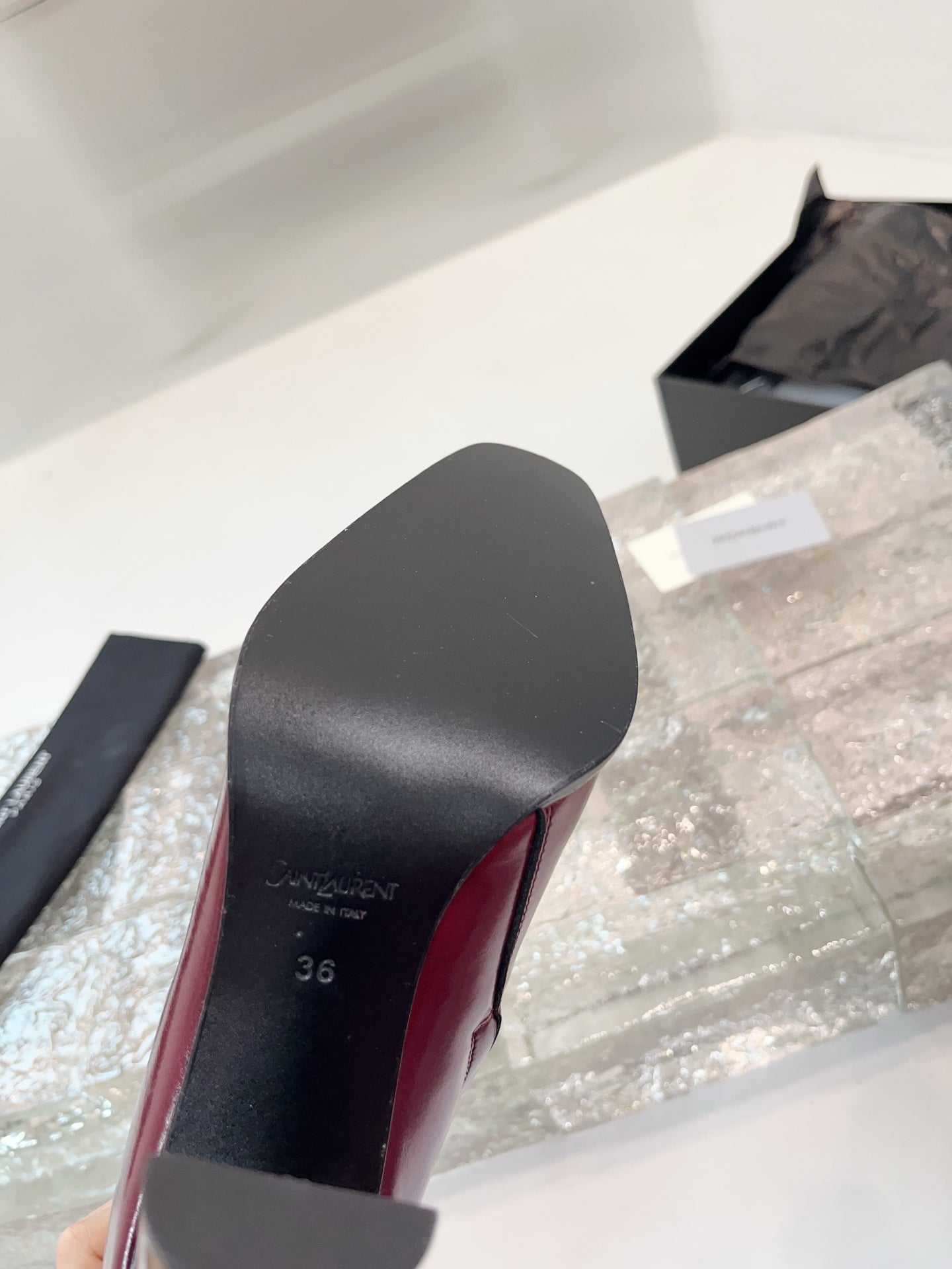 YSL 25 Long Boot Burgundy Cowhide 522269