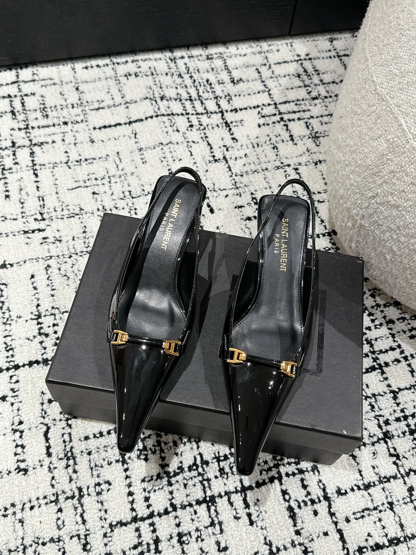 SL CARINE SLINGBACKS PUMP 45 BLACK CALFSKIN