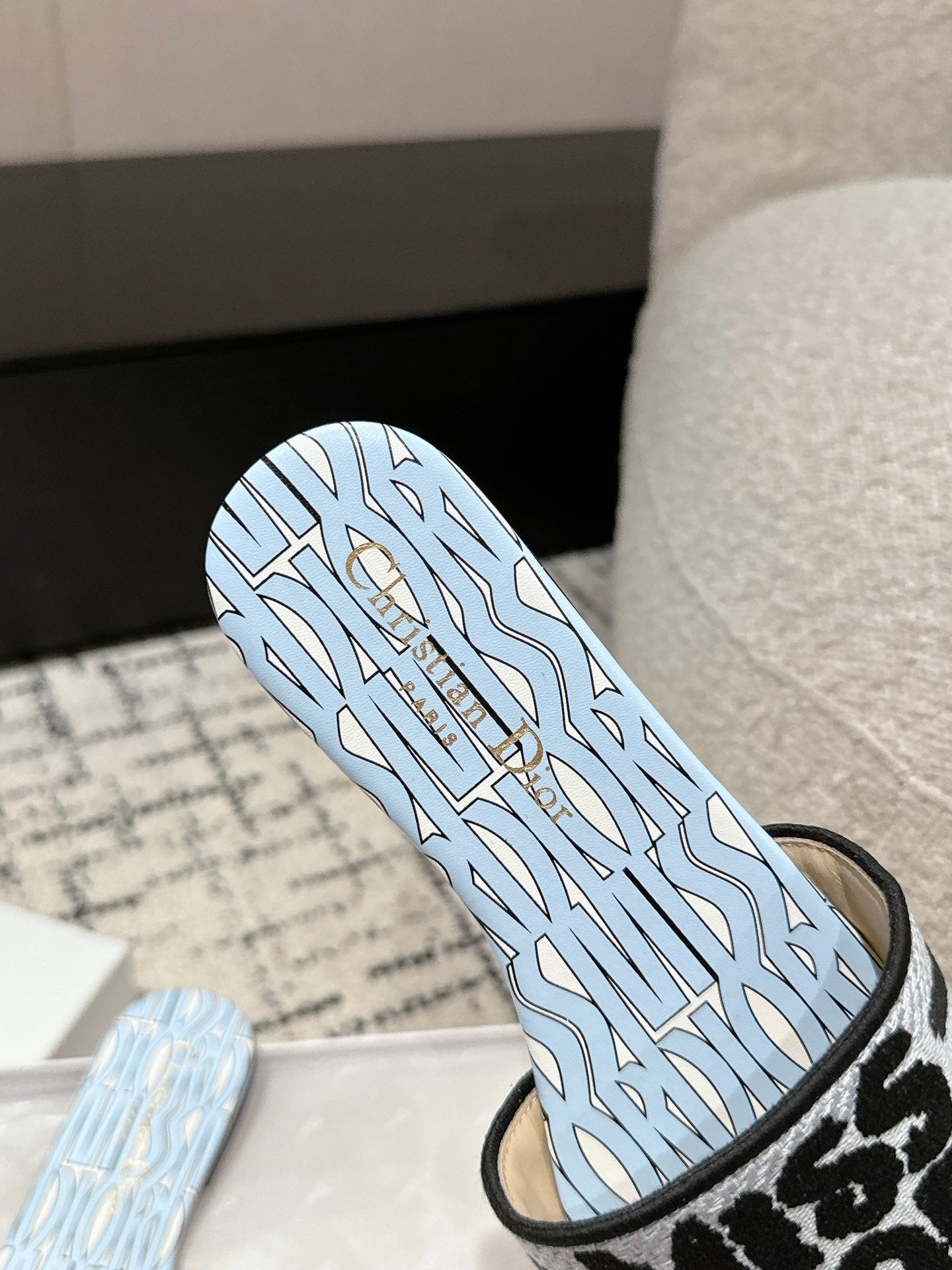 CD Dway Slide Blue Black Embroidered Cotton
