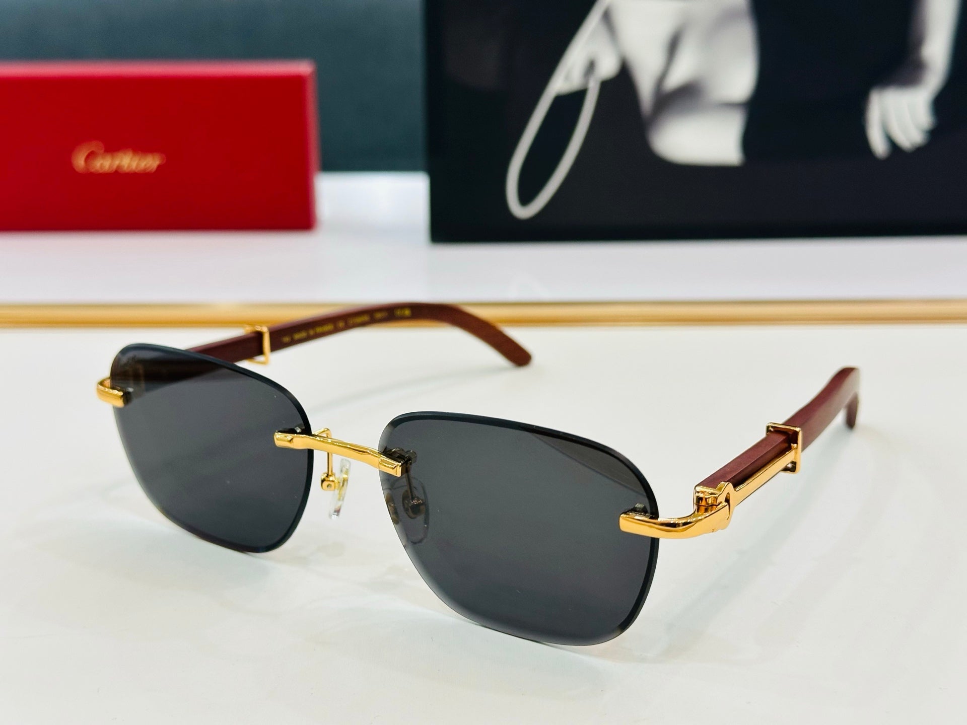 C DE RIMLESS SQUARE FRAME SUNGLASSES CT0605S IN METAL AND WOODEN