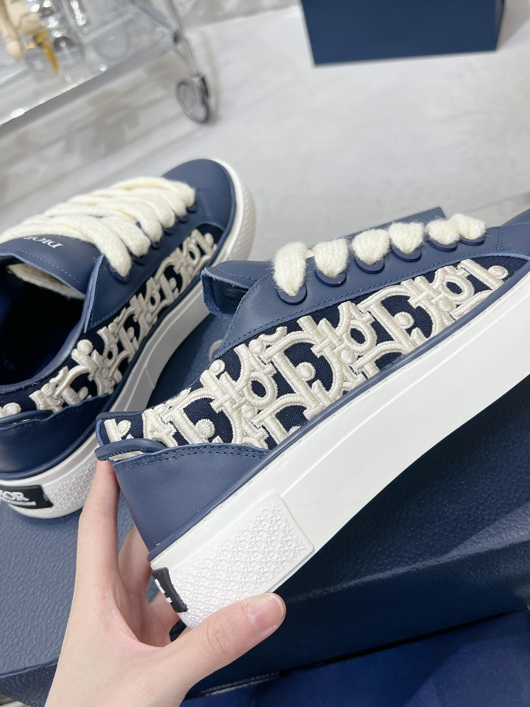 CD B33 Sneaker 30mm In Navy Blue Calfskin 100666